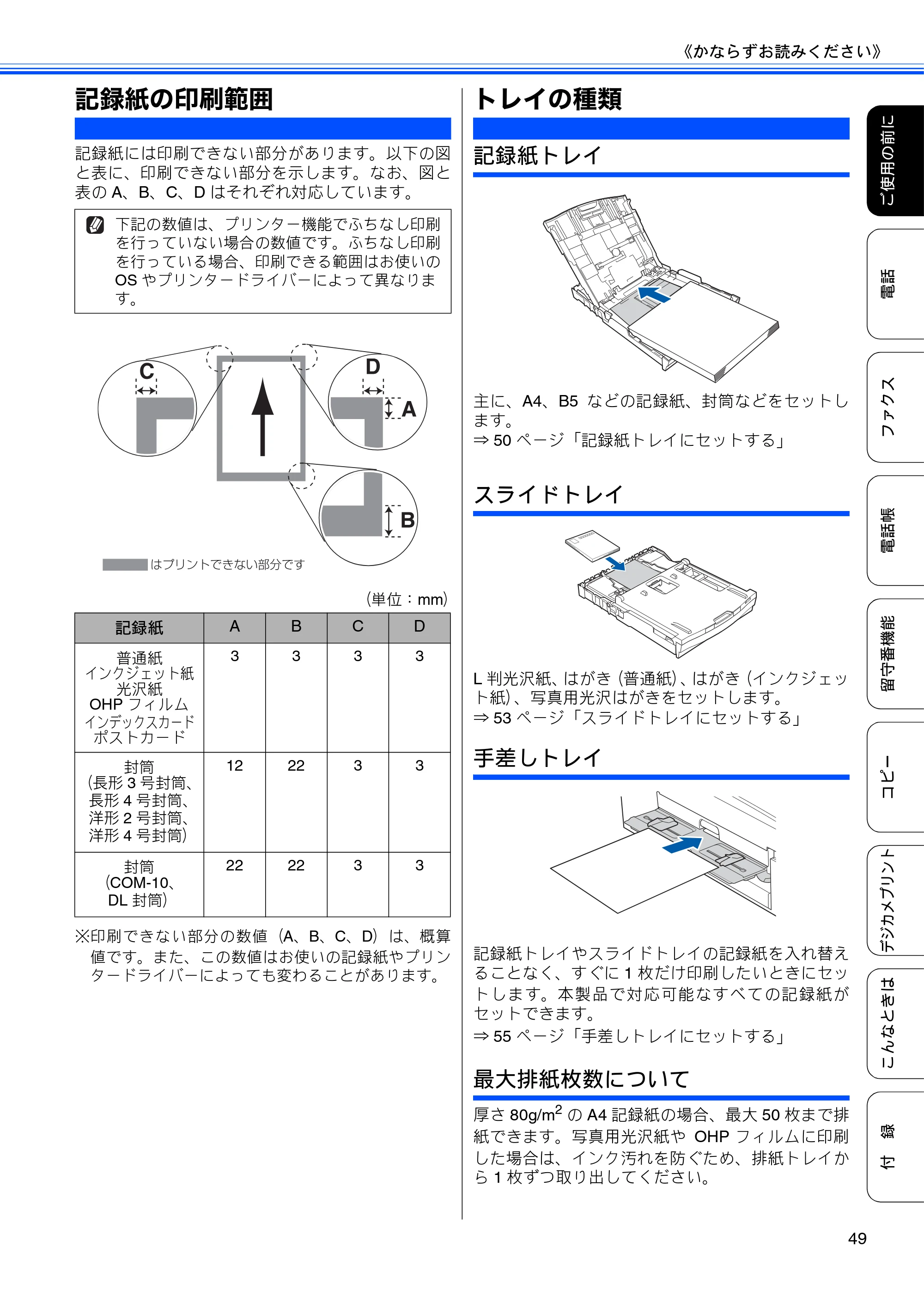 ブラザー MFC-J710D/ MFC-J710DW ユーザーズガイド ~基本編~ — 記録紙の印刷範囲 — 原本ページ — 51ページ