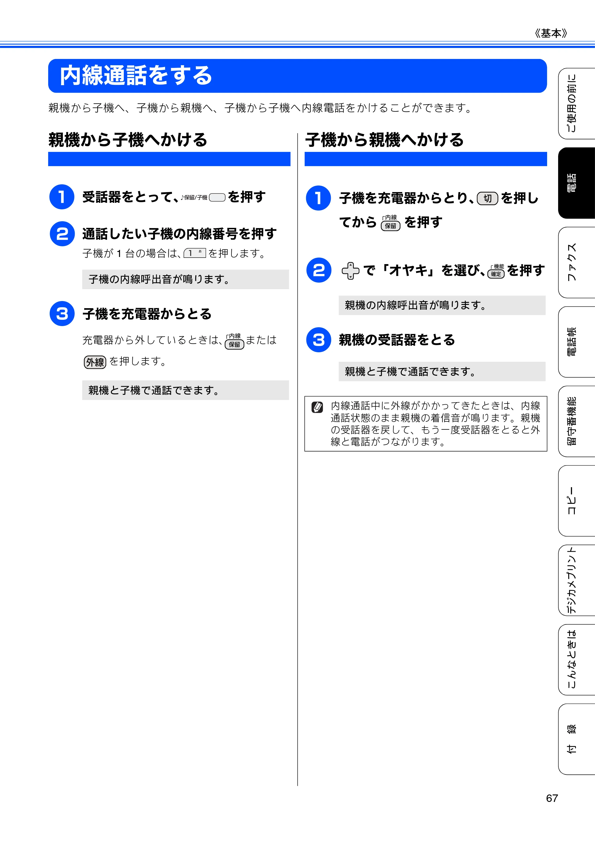 ブラザー MFC-J710D/ MFC-J710DW ユーザーズガイド ~基本編~ — 内線通話をする — 原本ページ — 69ページ