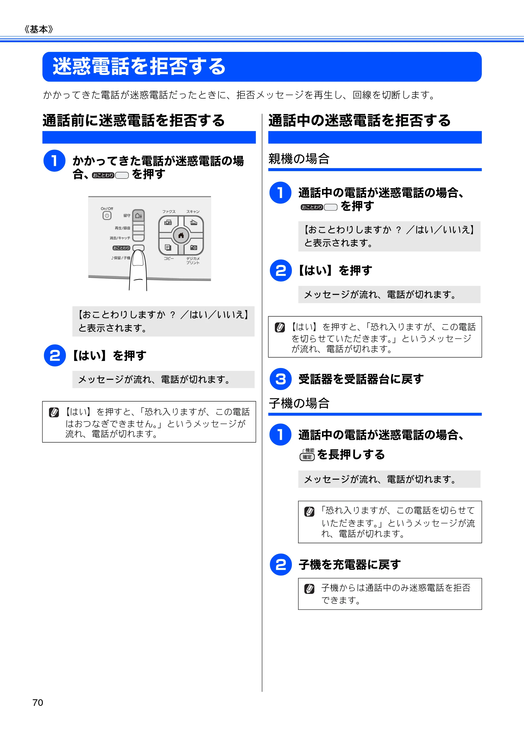 ブラザー MFC-J710D/ MFC-J710DW ユーザーズガイド ~基本編~ — 迷惑電話を拒否する — 原本ページ — 72ページ