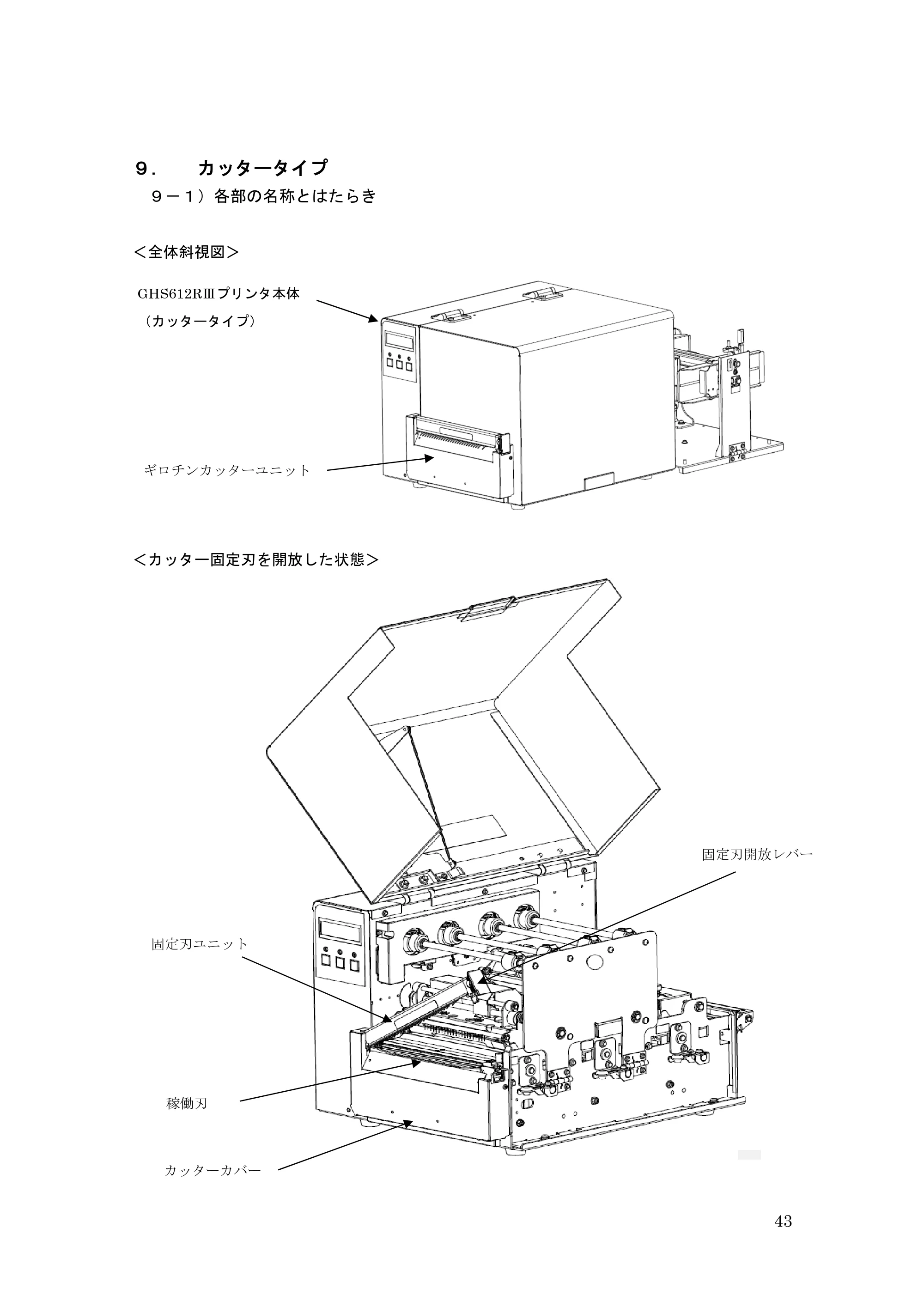 サトー GHS612R / HS612R GHS612RⅢ 取扱説明書（第1版） — ９．カッタータイプ — 原本ページ — 43ページ