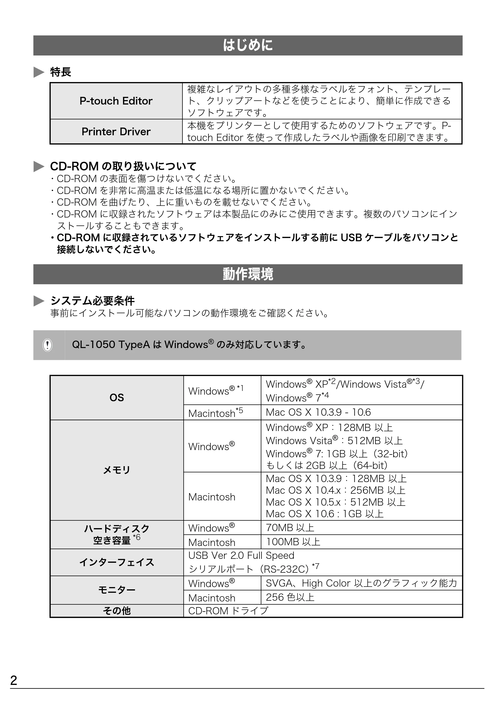 ブラザー QL-1050 / QL-550 ソフトウェアインストールガイド — 原本ページ — 2ページ