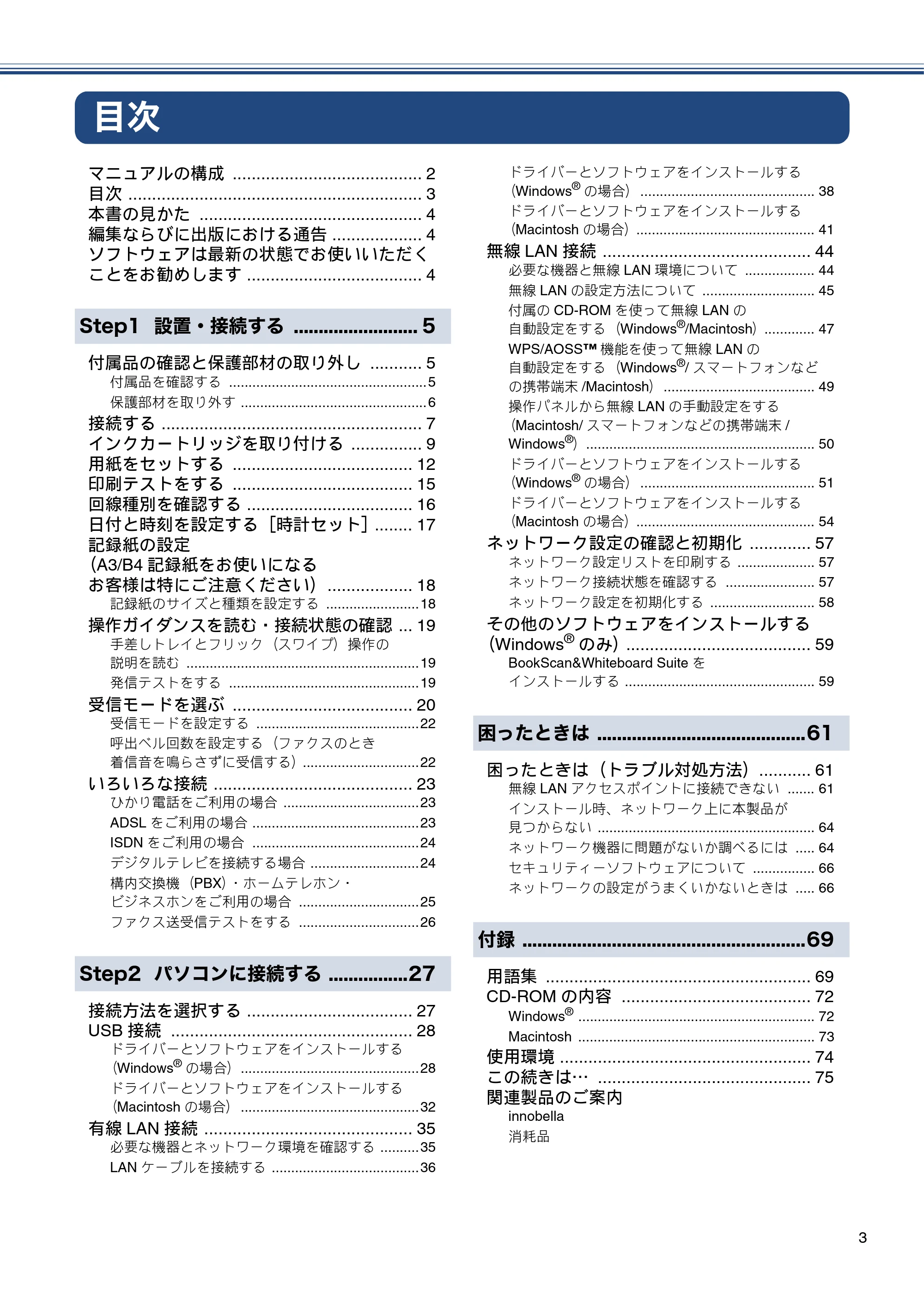 ブラザー MFC-J6970CDW かんたん設置ガイド — 目次 — 原本ページ — 3ページ
