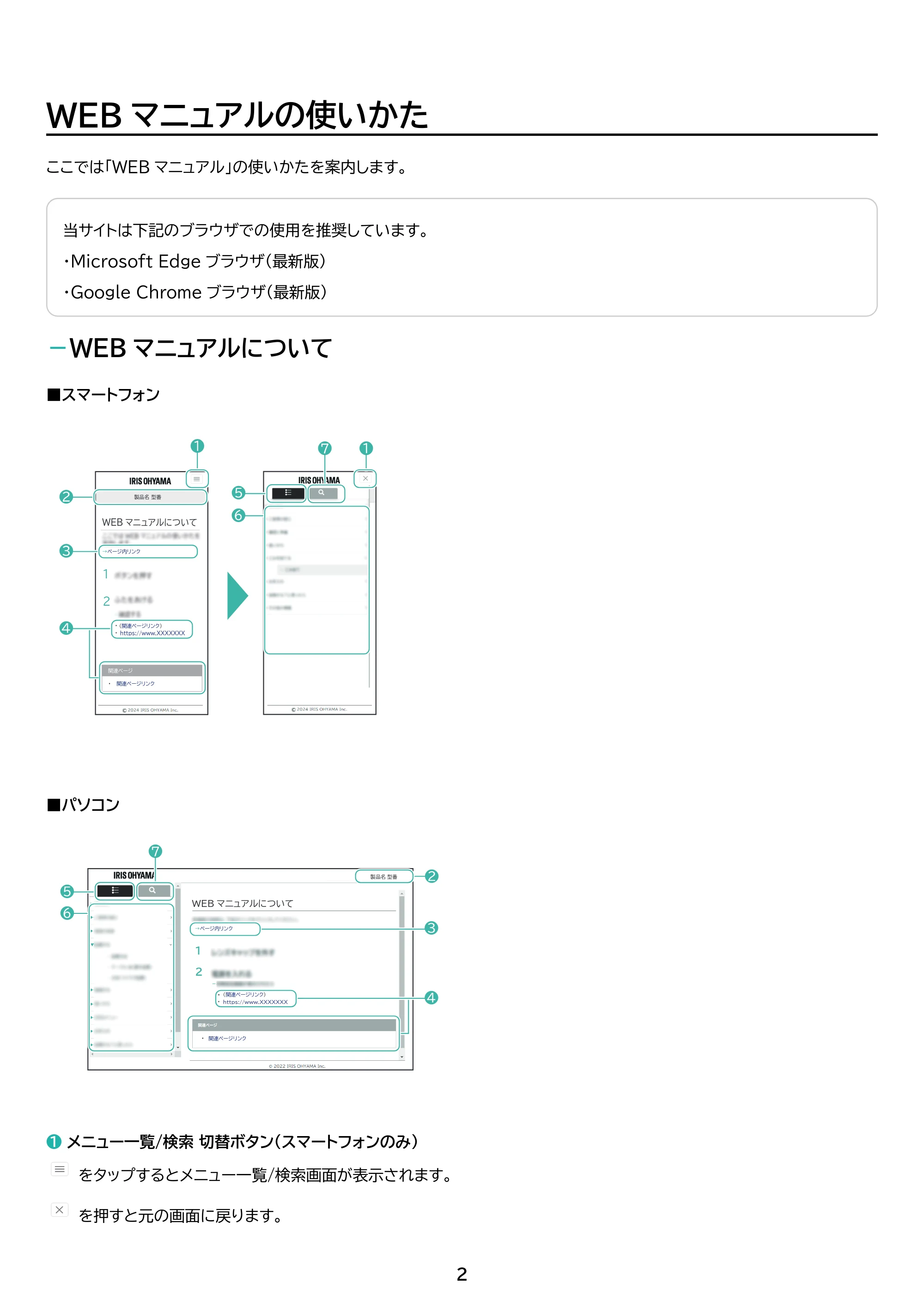 アイリスオーヤマ EHB-FK1480B-LT 取扱説明書 — 原本ページ — 2ページ