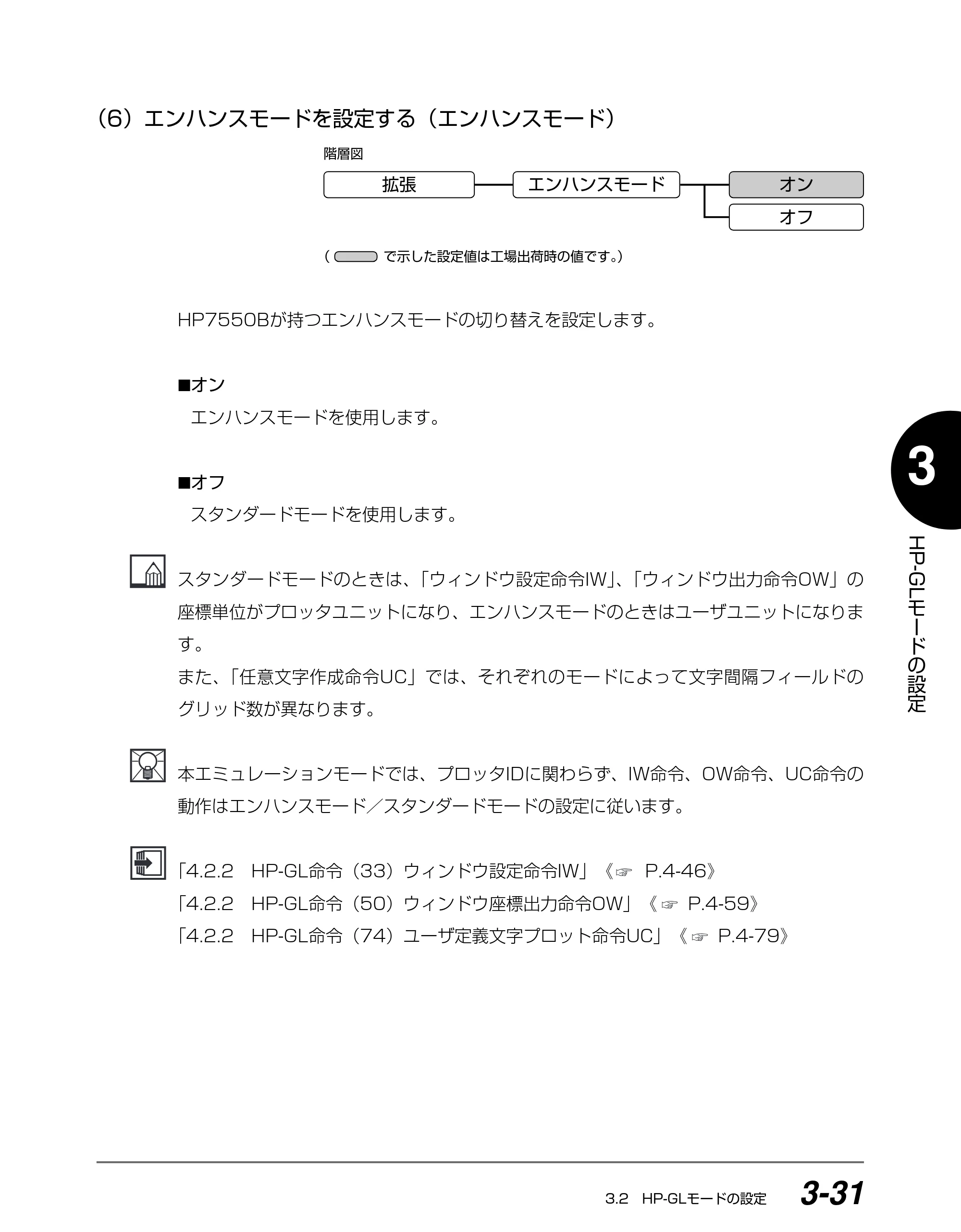 キヤノン BIJ2350/BIJ1350/BIJ1350D HP-GLユーザーズガイド （PDF形式／1.91Mバイト） — （6）エンハンスモードを設定する（エンハンスモード） — 原本ページ — 68ページ