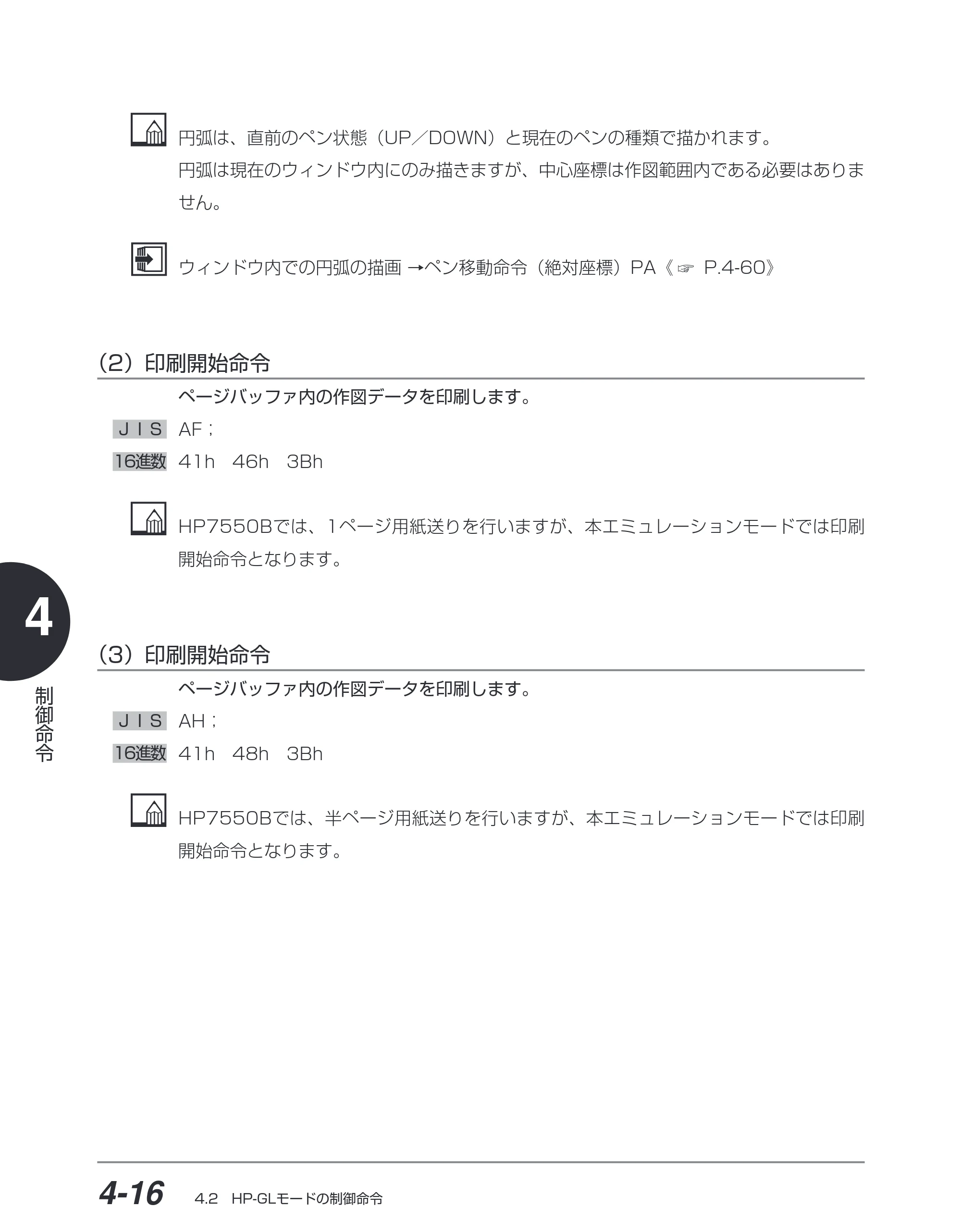 キヤノン BIJ2350/BIJ1350/BIJ1350D HP-GLユーザーズガイド （PDF形式／1.91Mバイト） — （2）印刷開始命令 — 原本ページ — 87ページ