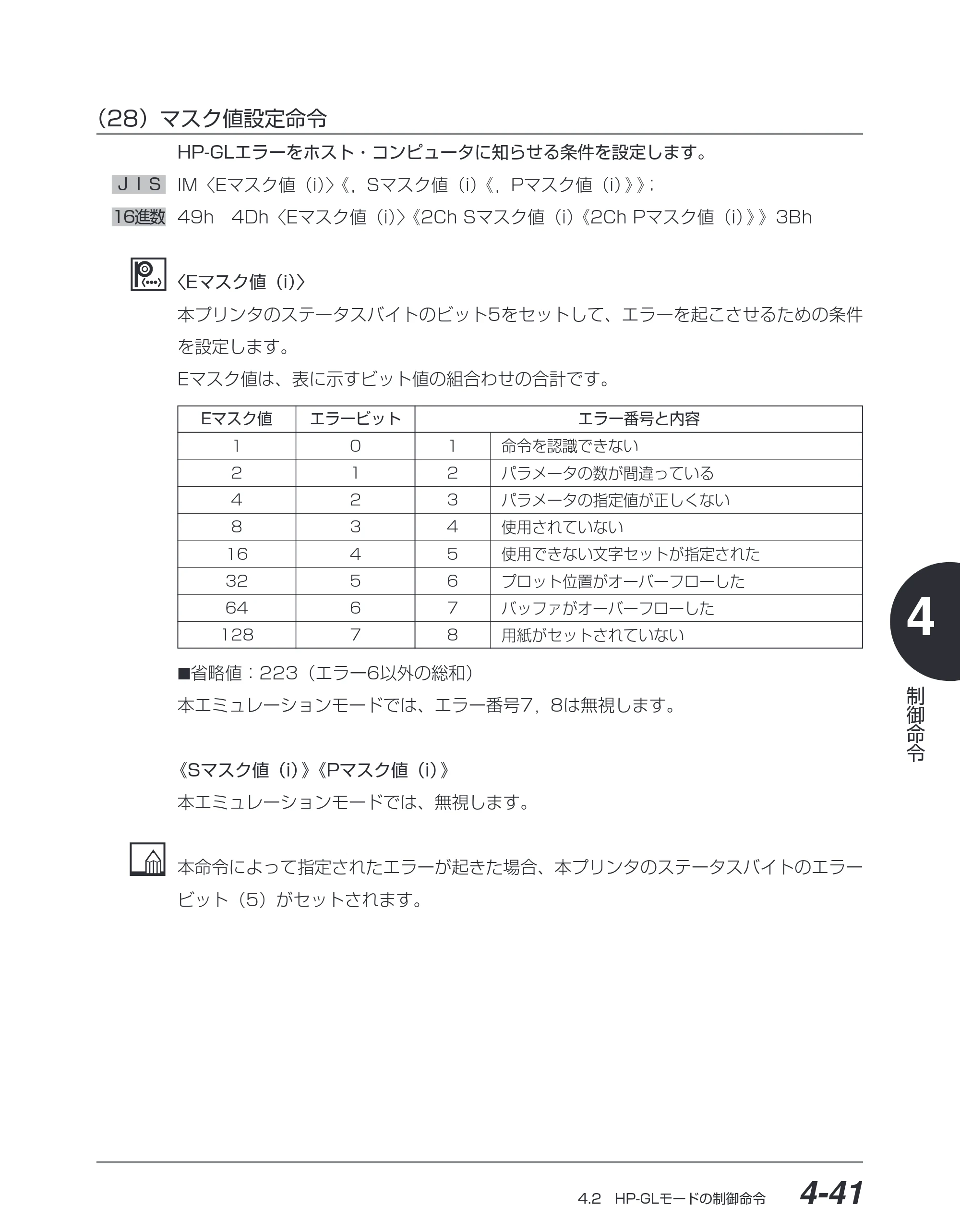 キヤノン BIJ2350/BIJ1350/BIJ1350D HP-GLユーザーズガイド （PDF形式／1.91Mバイト） — （28）マスク値設定命令 — 原本ページ — 112ページ