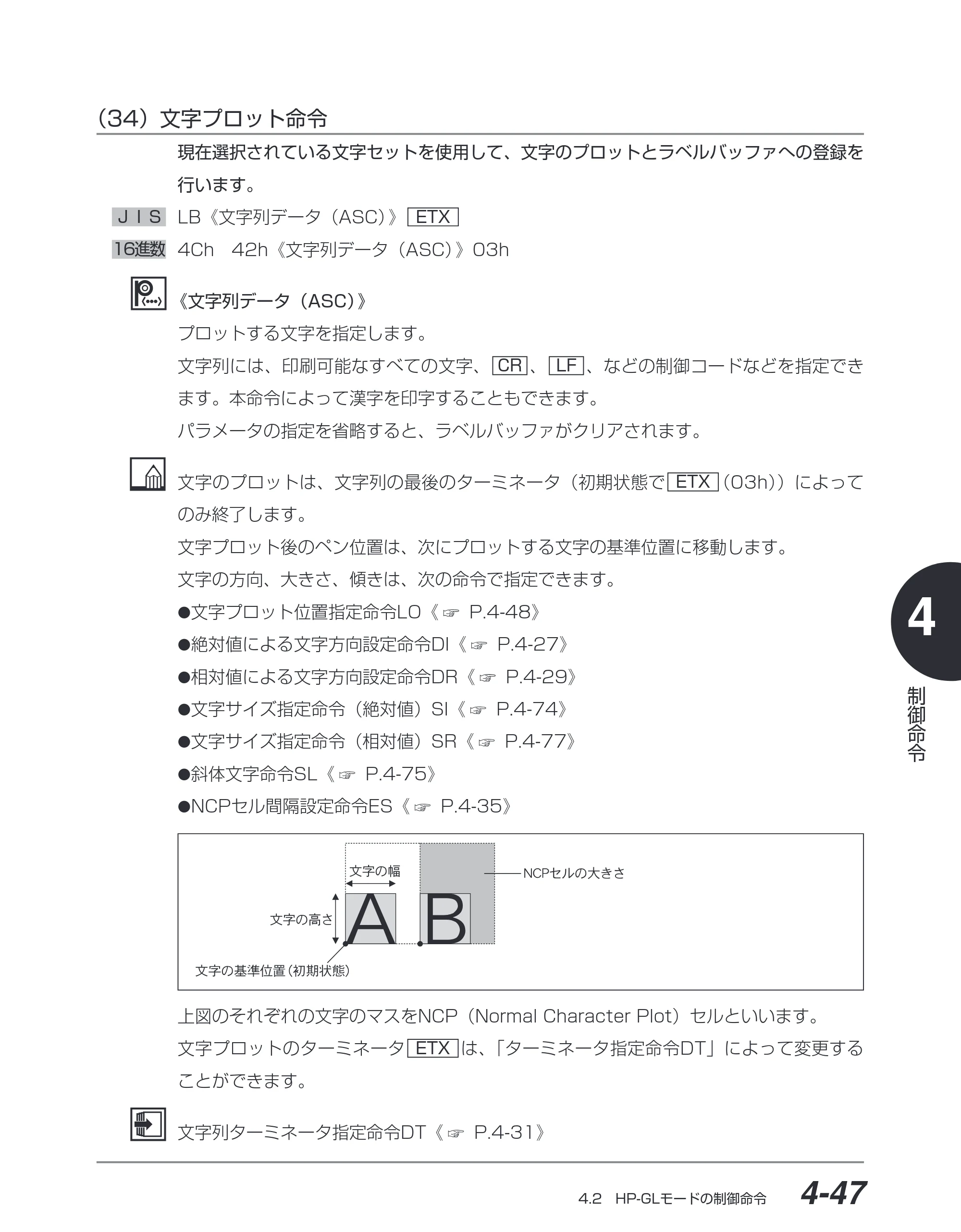 キヤノン BIJ2350/BIJ1350/BIJ1350D HP-GLユーザーズガイド （PDF形式／1.91Mバイト） — （34）文字プロット命令 — 原本ページ — 118ページ