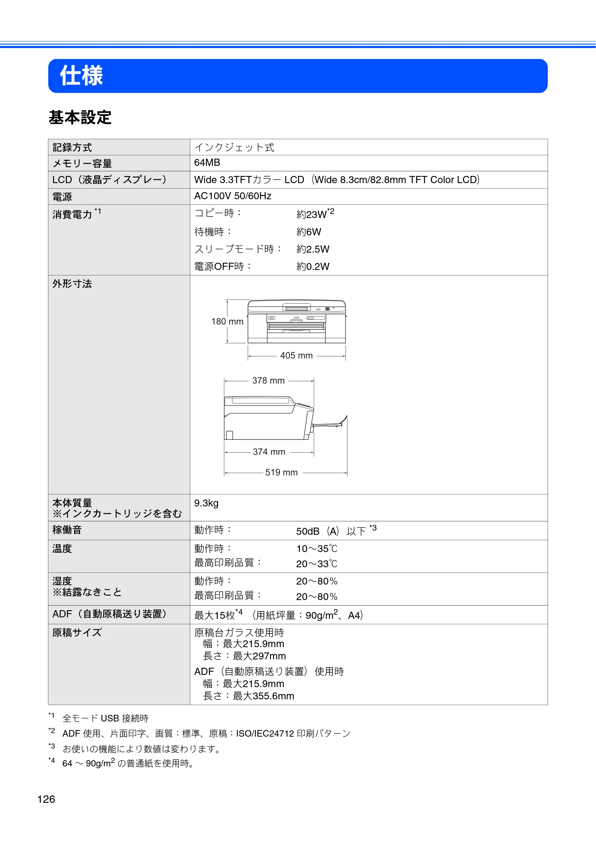 ブラザー DCP-J940N-B/W/ECO ユーザーズガイド ～基本編～ — 仕様 — 原本ページ — 128ページ