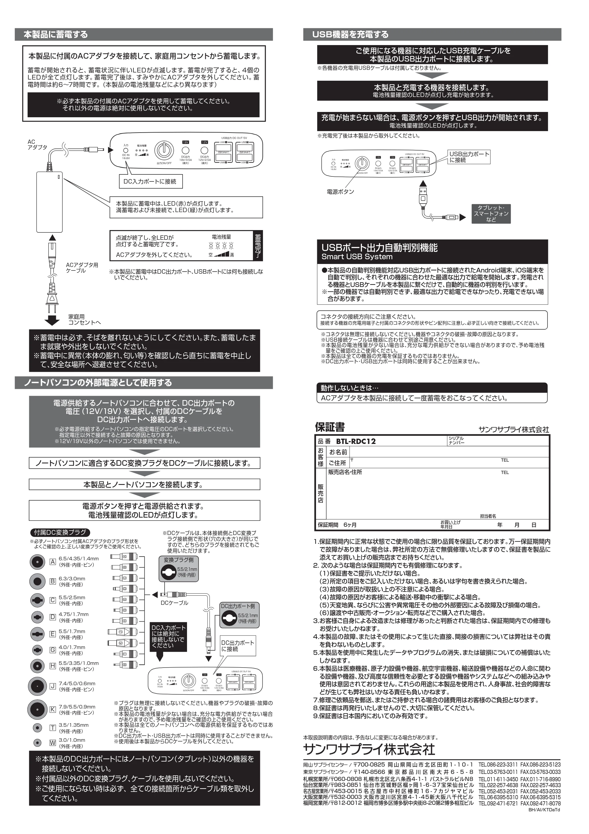 サンワサプライ BTL-RDC12 取扱説明書 — 原本ページ — 2ページ