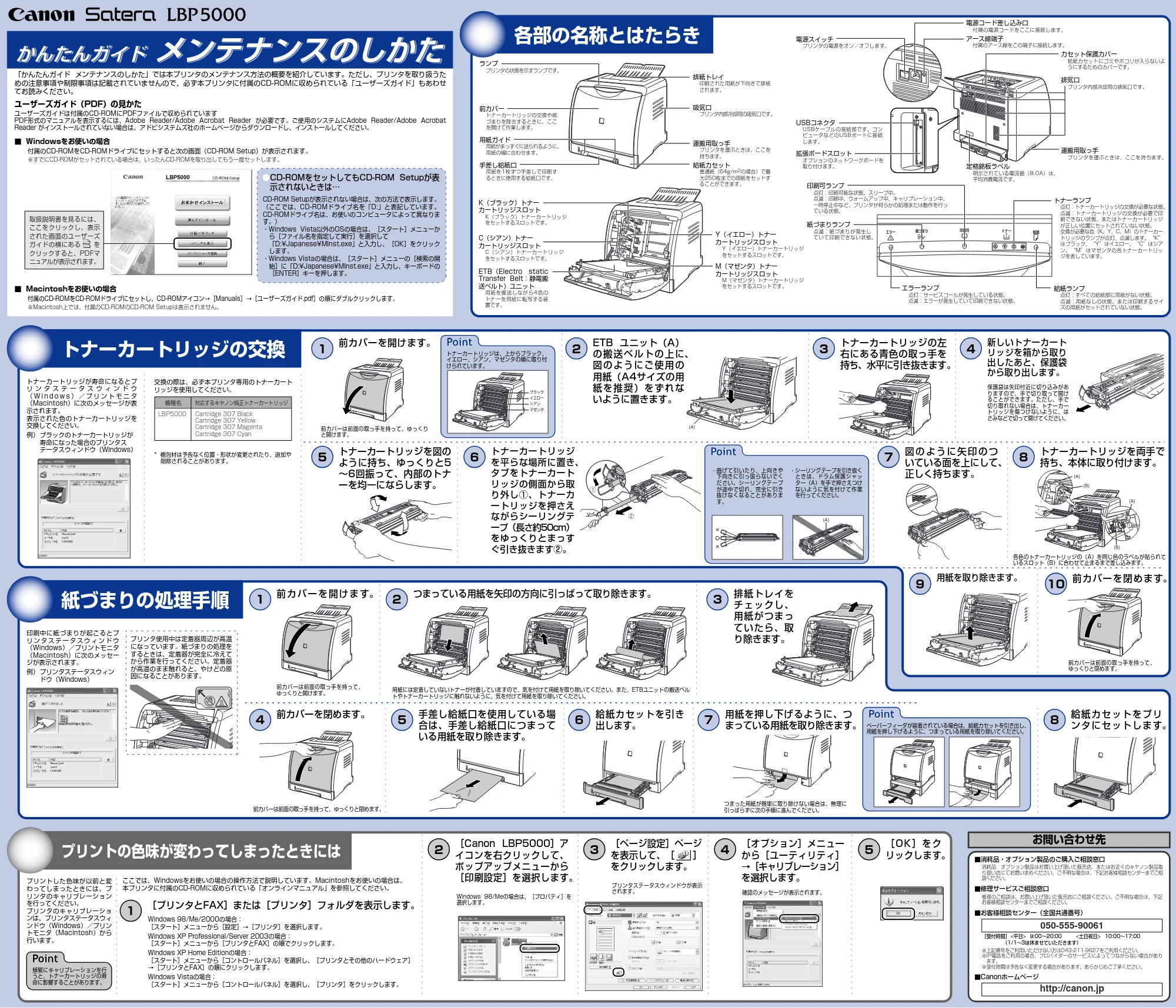キヤノン LBP5000 かんたんガイド/設置のしかた 2007年7月9日更新 (PDF形式/1.94Mバイト) — 原本ページ — 2ページ