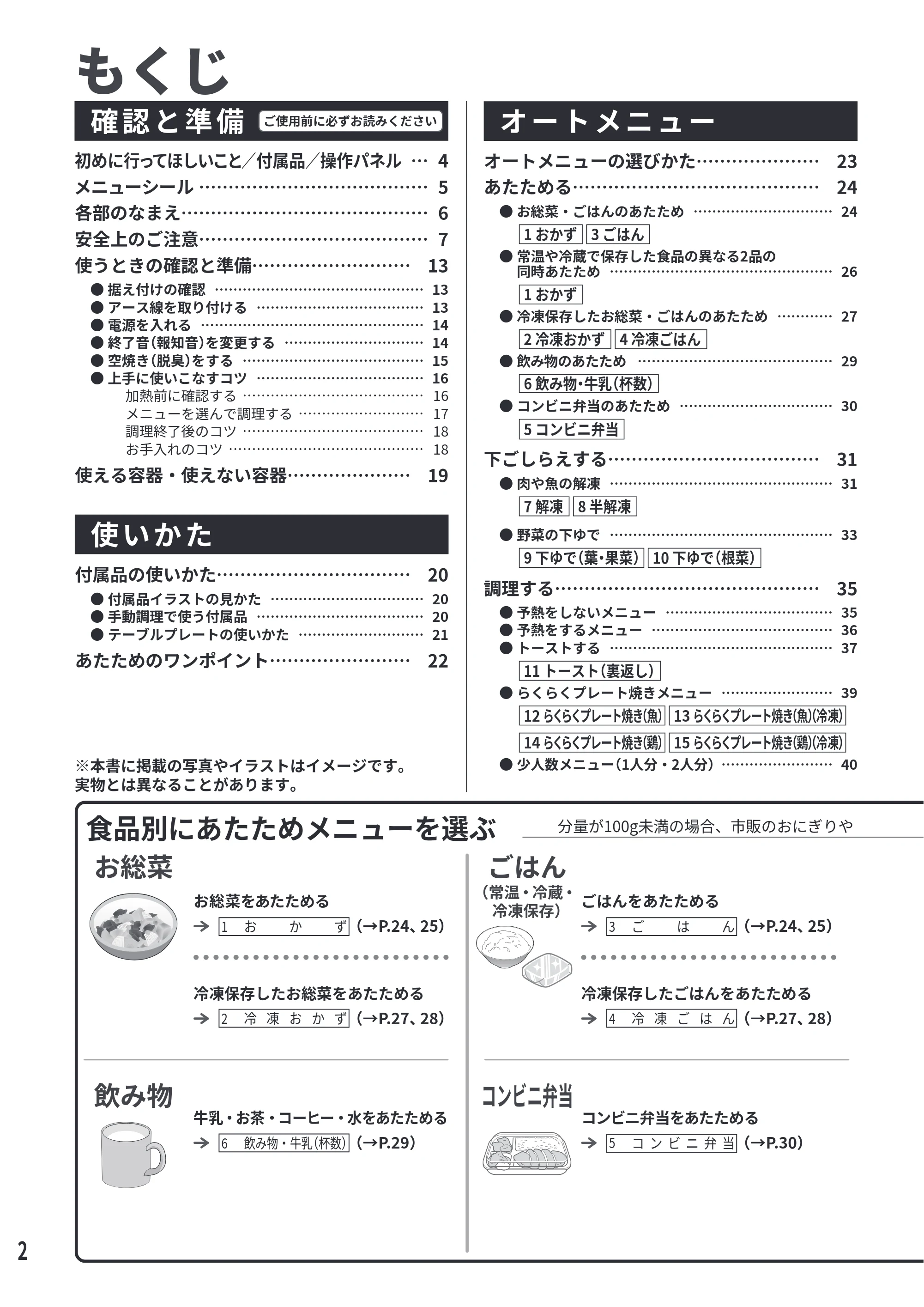 日立 MRO-F6E 取扱説明書 — もくじ — 原本ページ — 2ページ