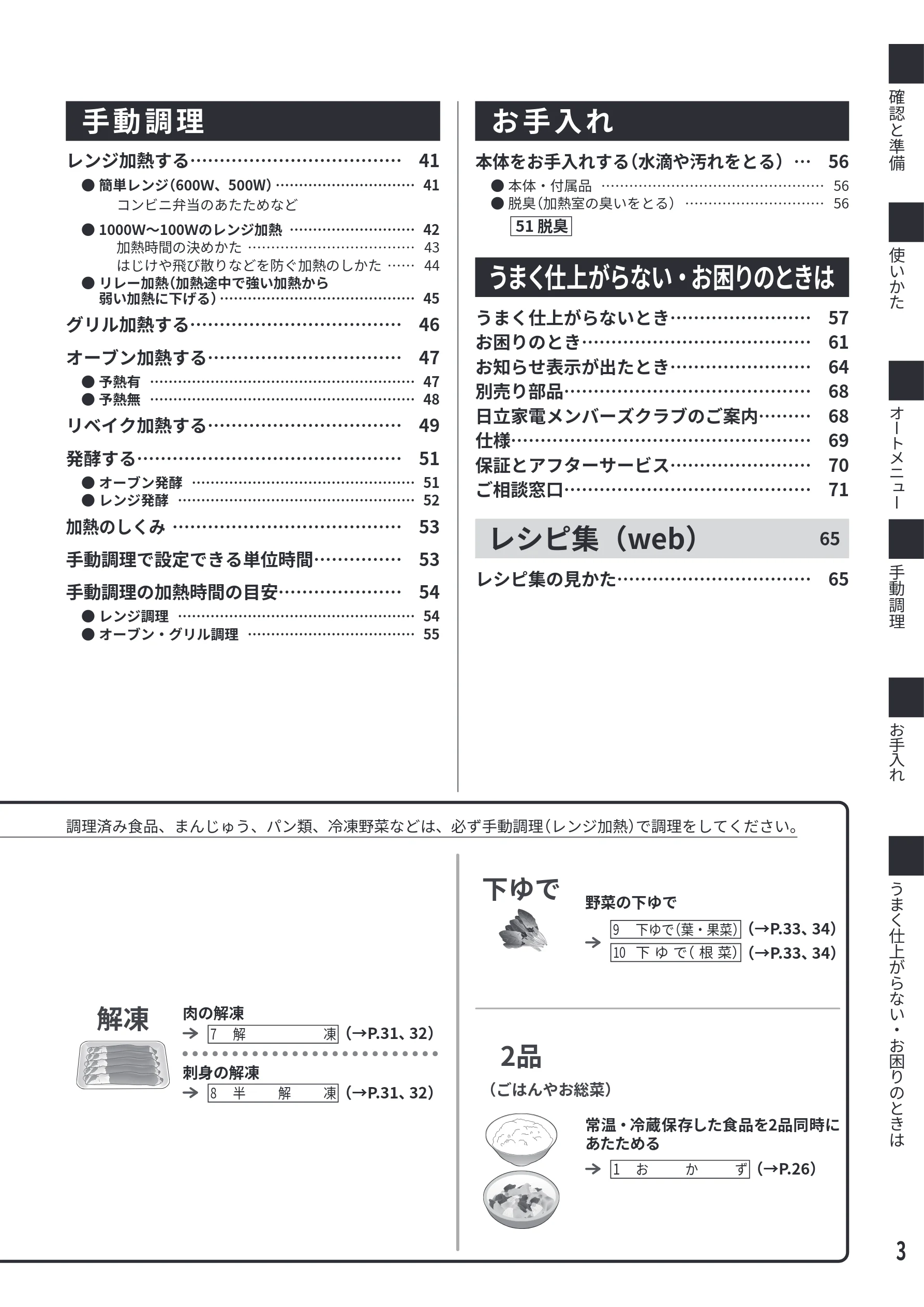 日立 MRO-F6E 取扱説明書 — 手動調理 お手入れ — 図版 3-1 — 3ページ