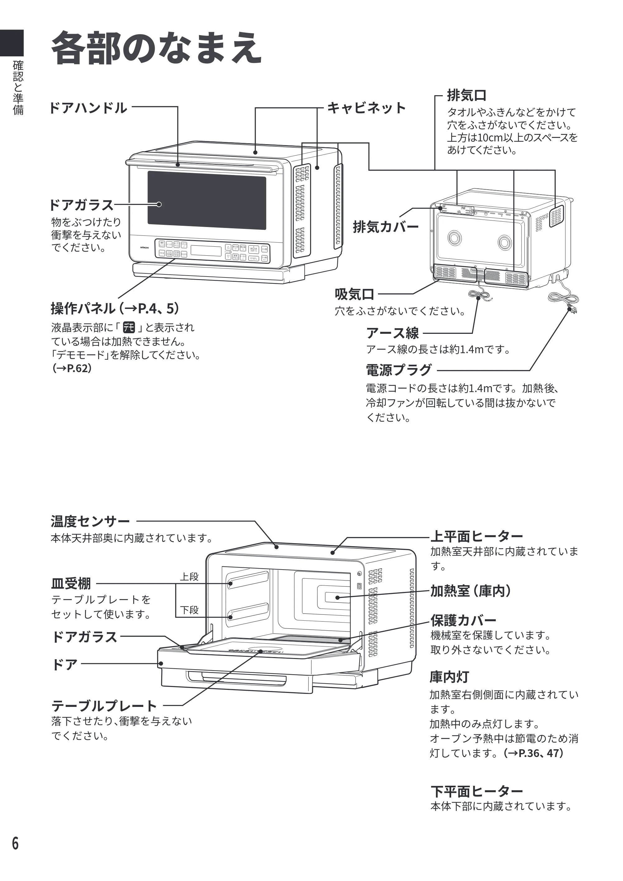 日立 MRO-F6E 取扱説明書 — 各部のなまえ — 原本ページ — 6ページ