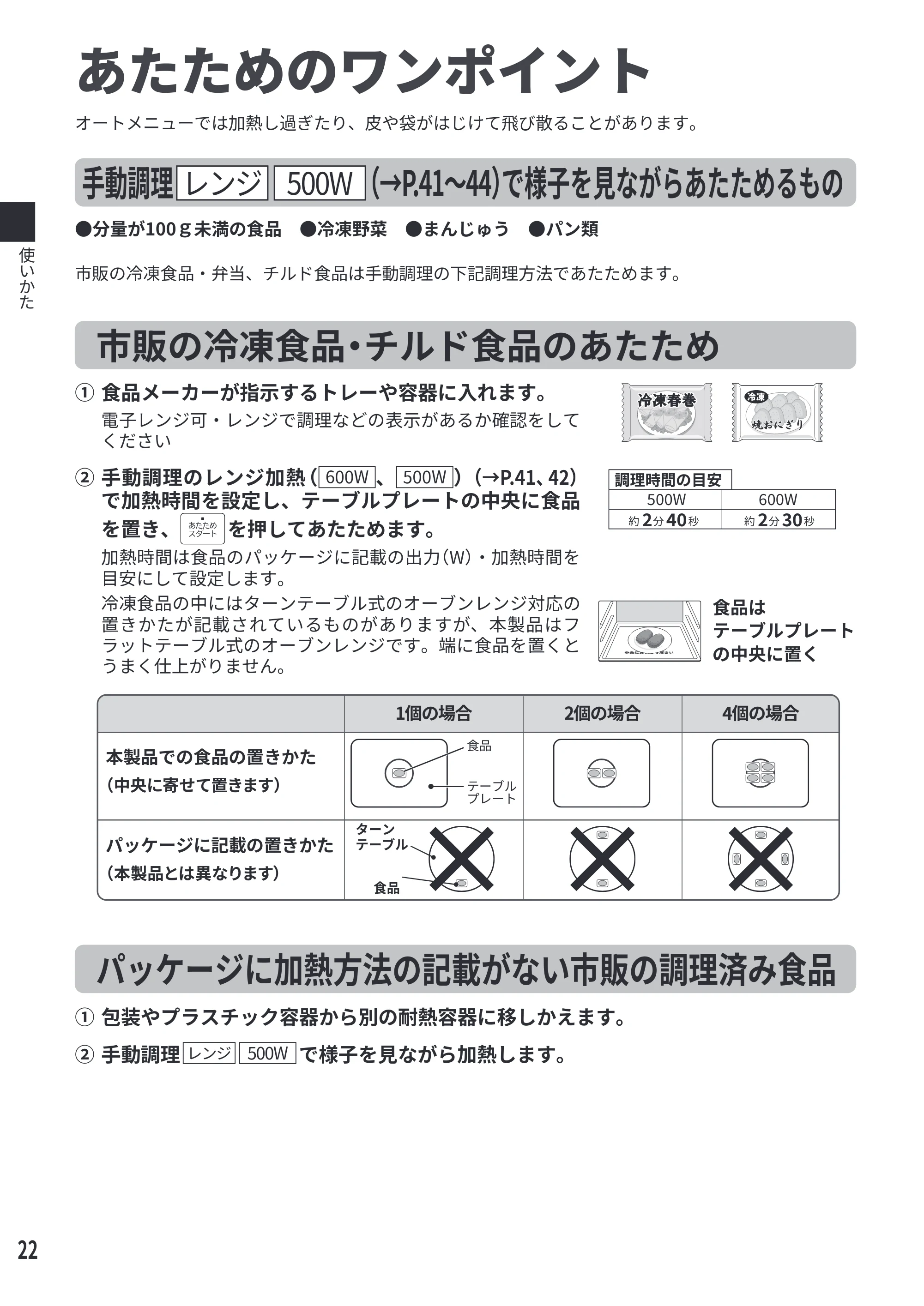 日立 MRO-F6E 取扱説明書 — あたためのワンポイント — 原本ページ — 22ページ