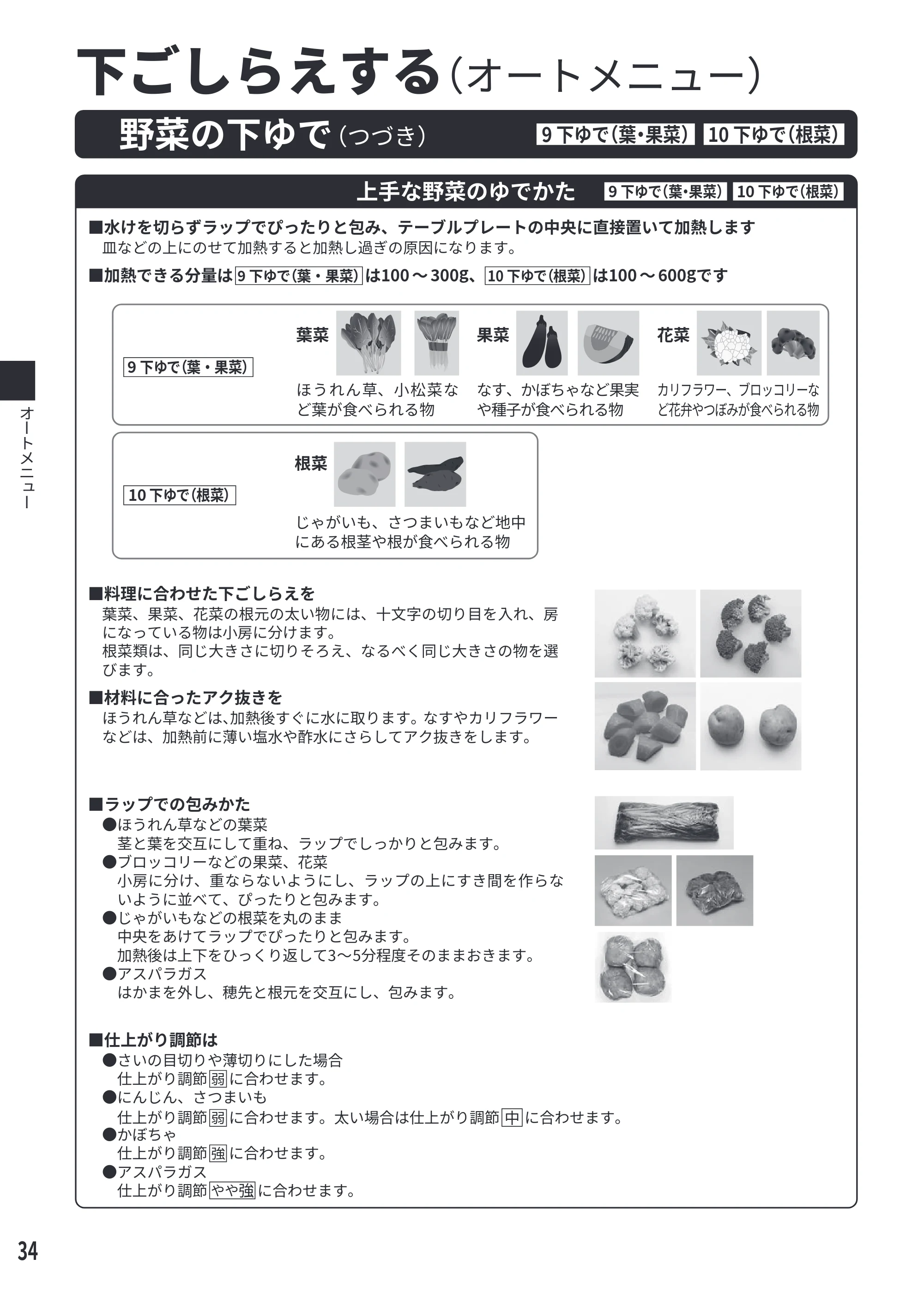 日立 MRO-F6E 取扱説明書 — 下ごしらえする（オートメニュー） — 原本ページ — 34ページ