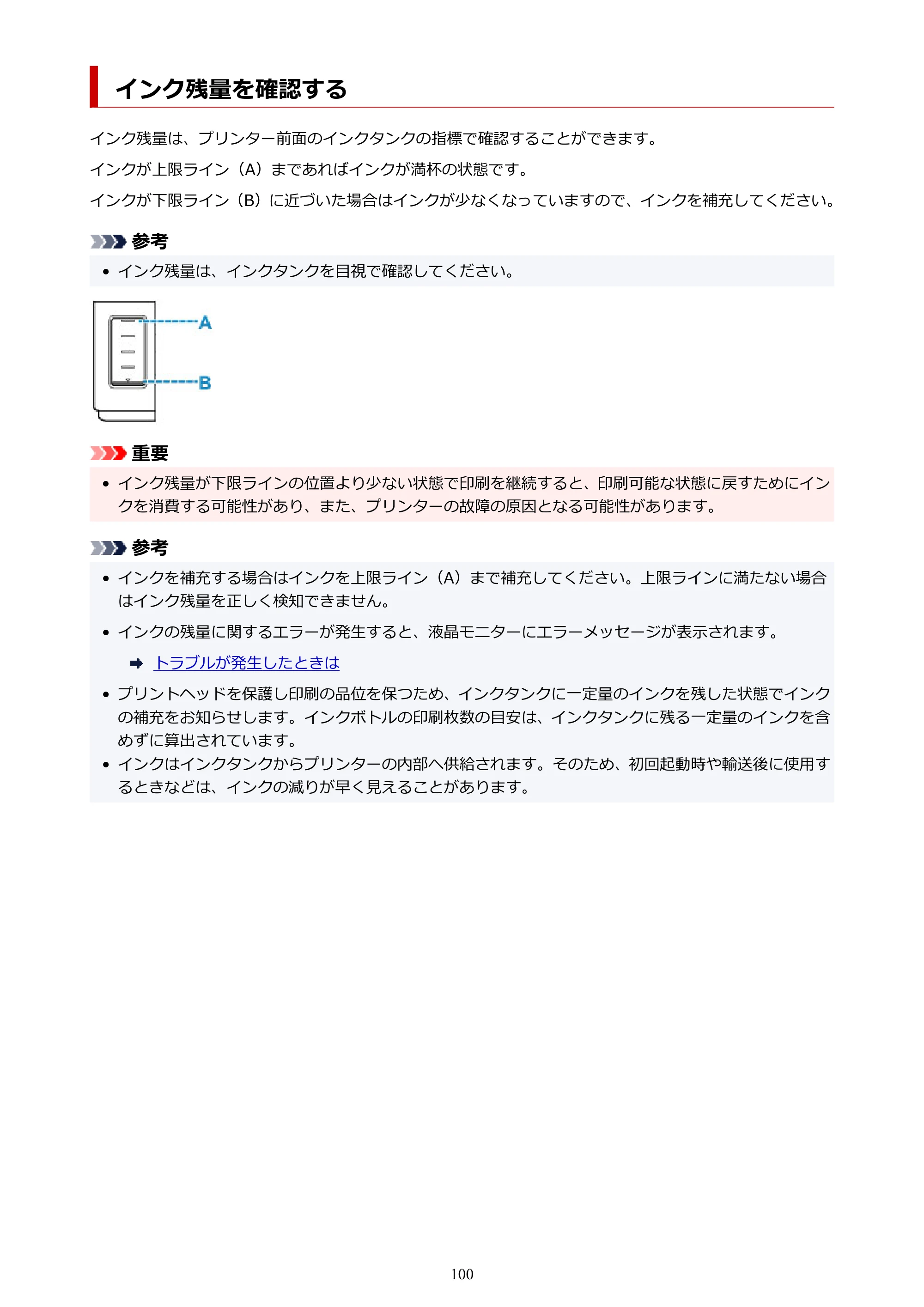 キヤノン G5030 電子マニュアル PDF版 （Windows版） 2019年6月13日掲載（PDF：10.2MB） — インク残量を確認する — 原本ページ — 100ページ