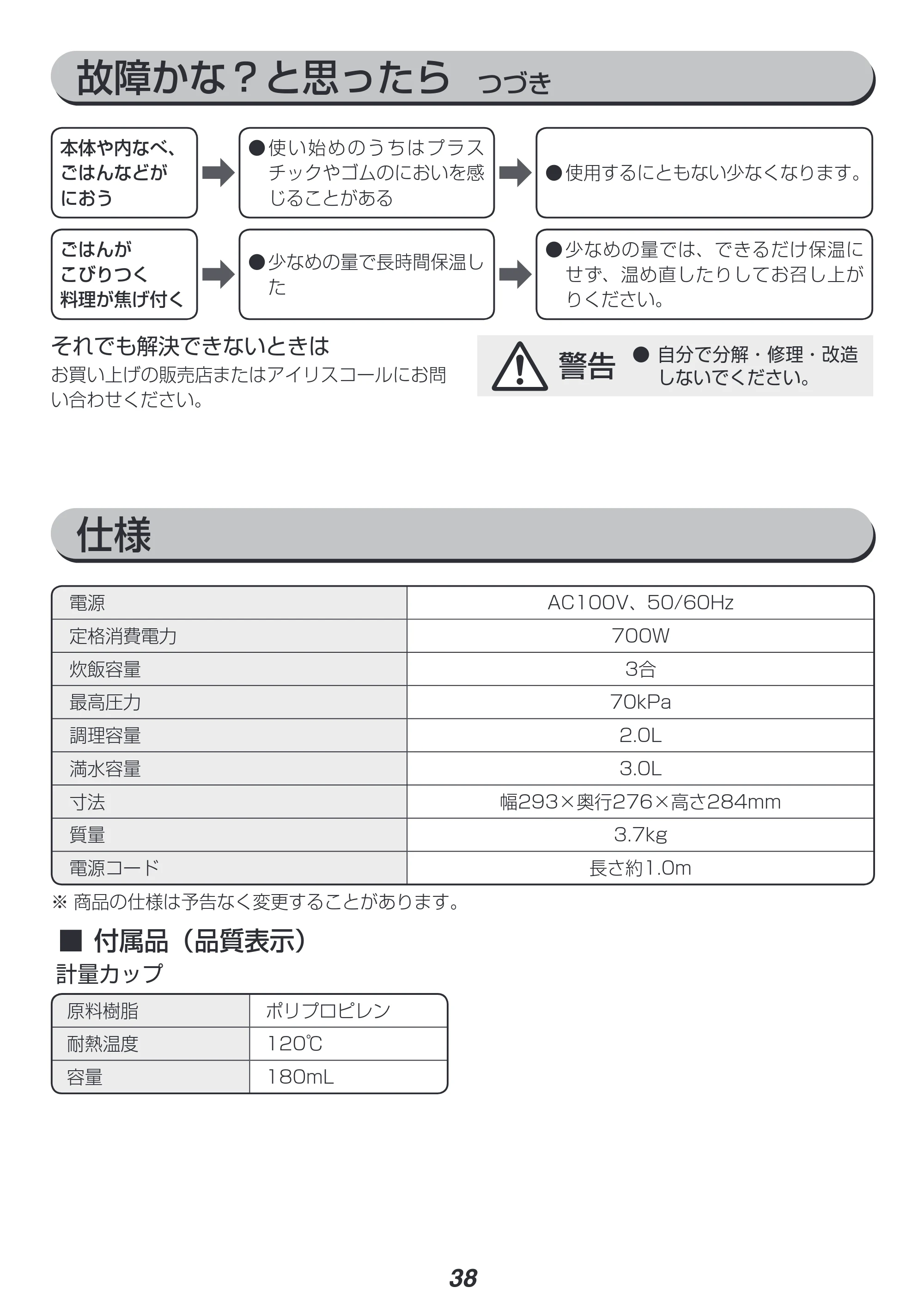 アイリスオーヤマ PC-EMA3 取扱説明書 — 原本ページ — 38ページ