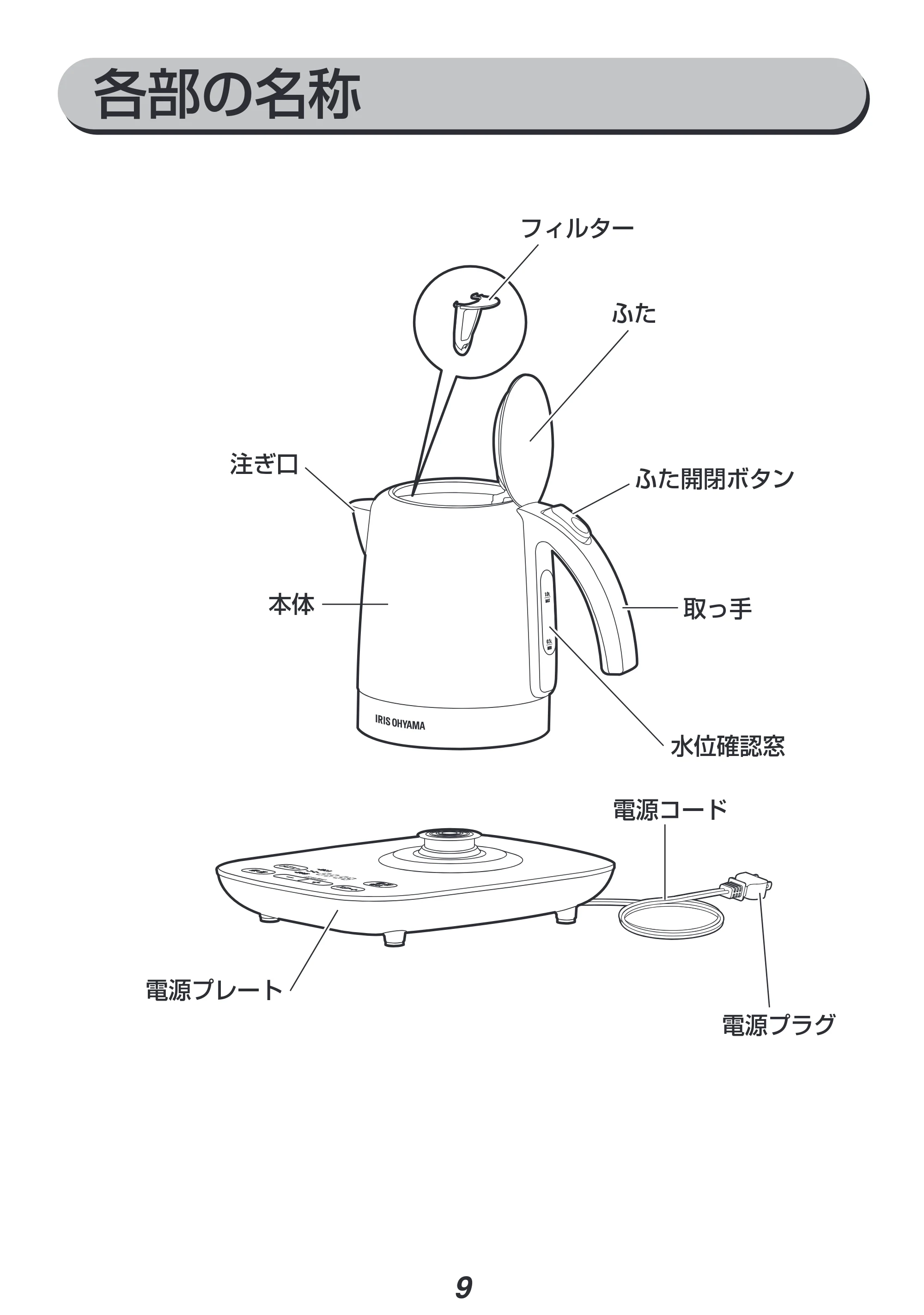 アイリスオーヤマ IKE-D1000T 取扱説明書 — 原本ページ — 9ページ