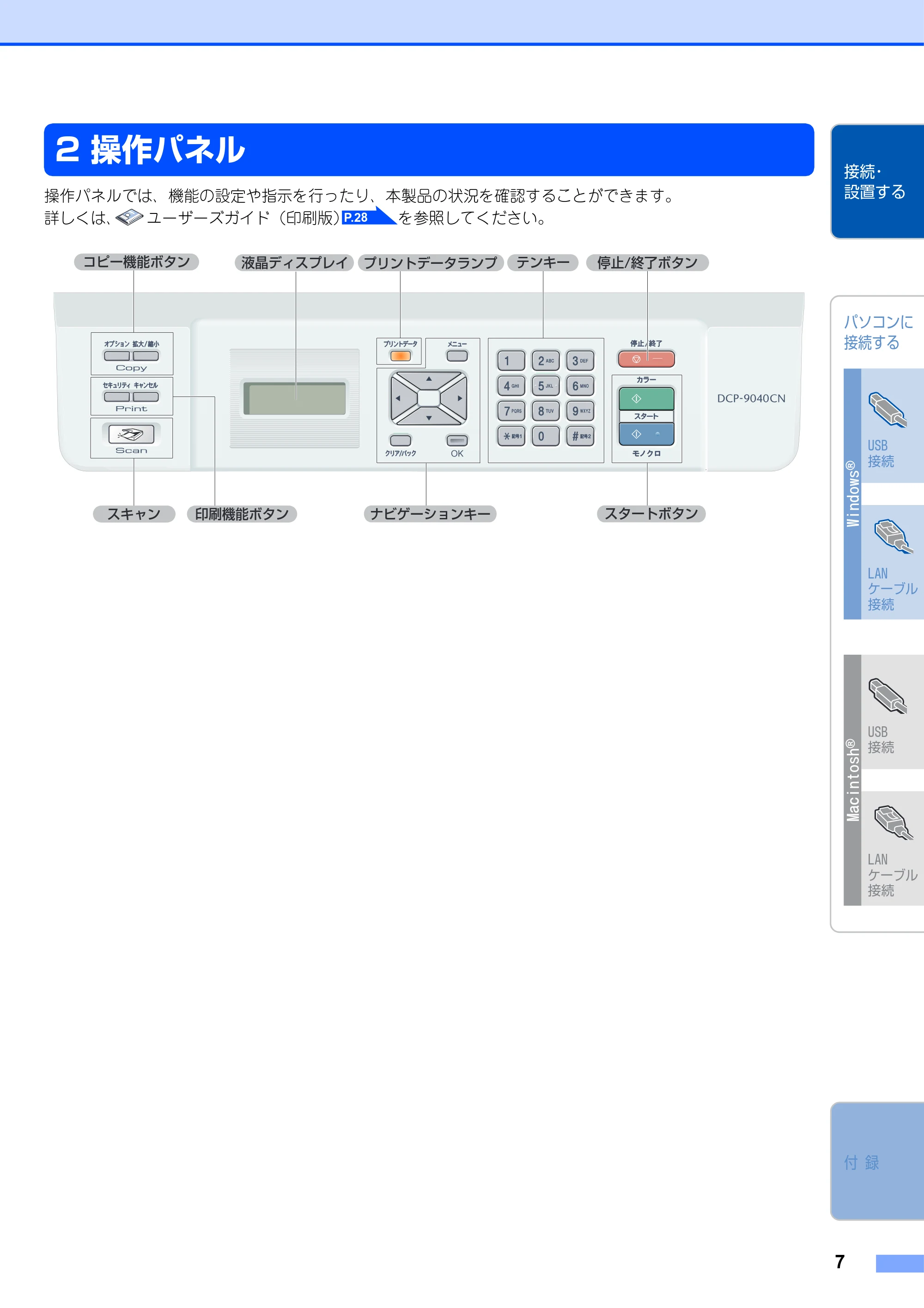 ブラザー DCP-9040CN かんたん設置ガイド — 操作パネル — 原本ページ — 8ページ