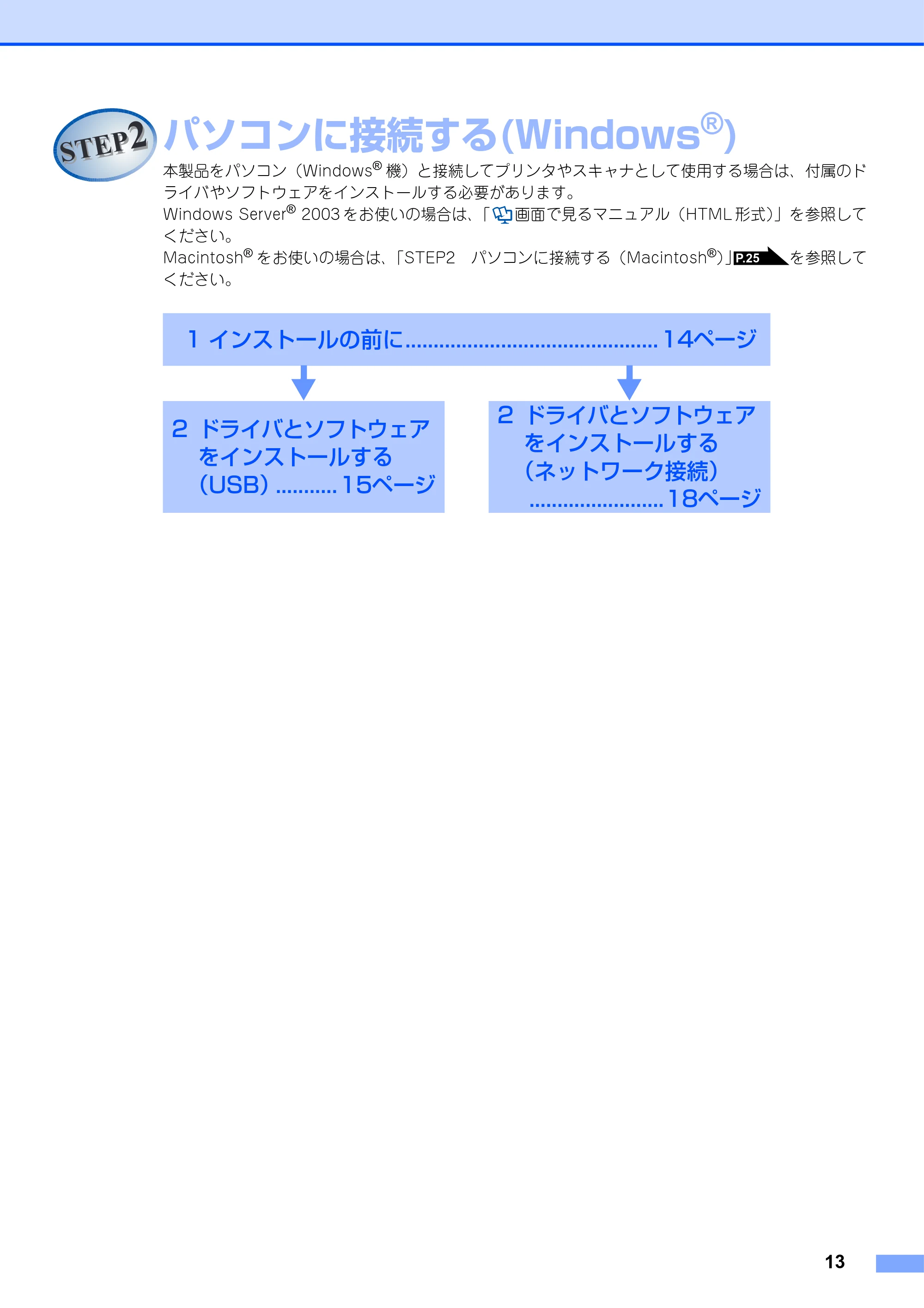 ブラザー DCP-9040CN かんたん設置ガイド — STEP2 パソコンに接続する（Windows®） — 原本ページ — 14ページ