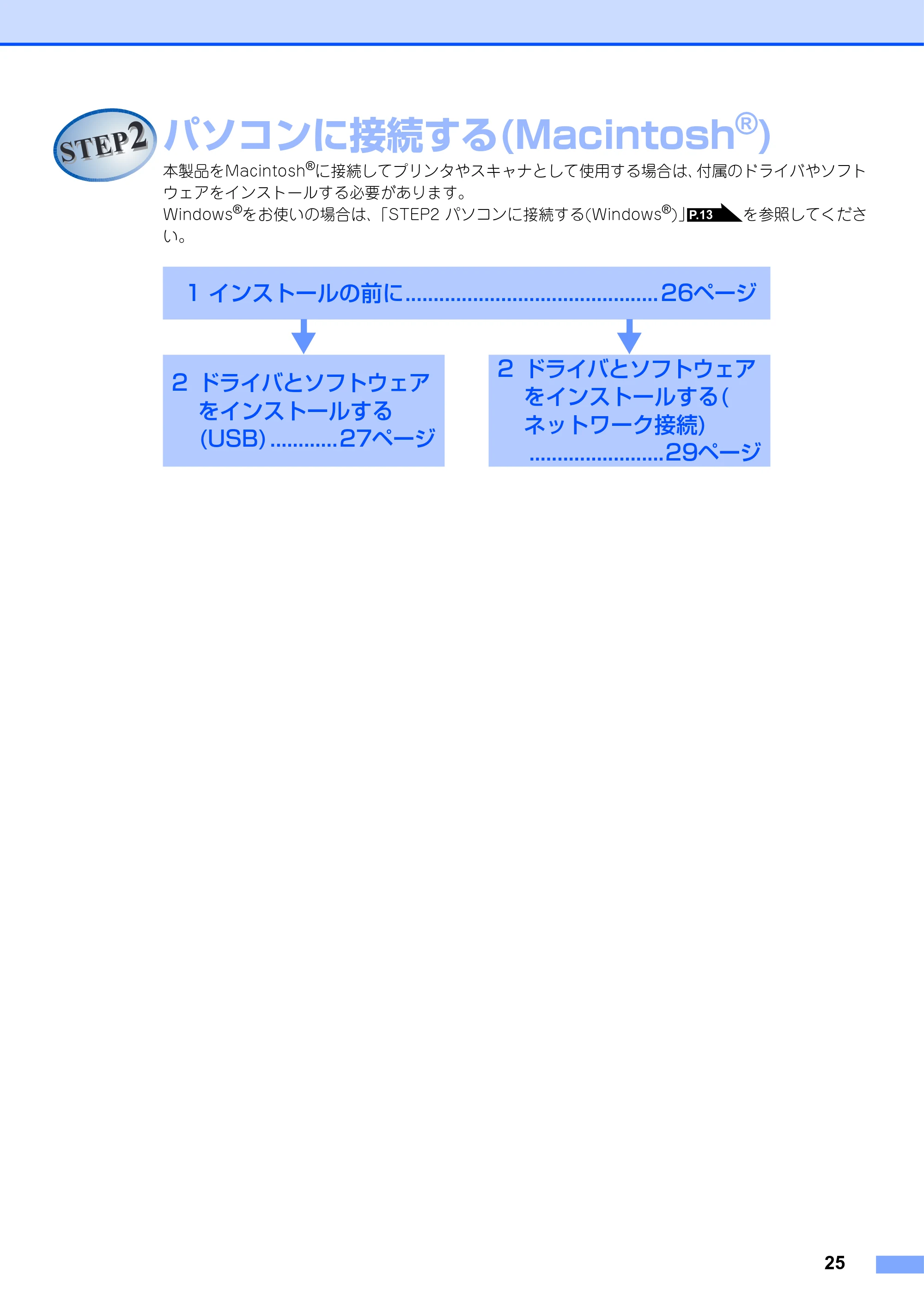 ブラザー DCP-9040CN かんたん設置ガイド — STEP2 パソコンに接続する（Macintosh®） — 原本ページ — 26ページ
