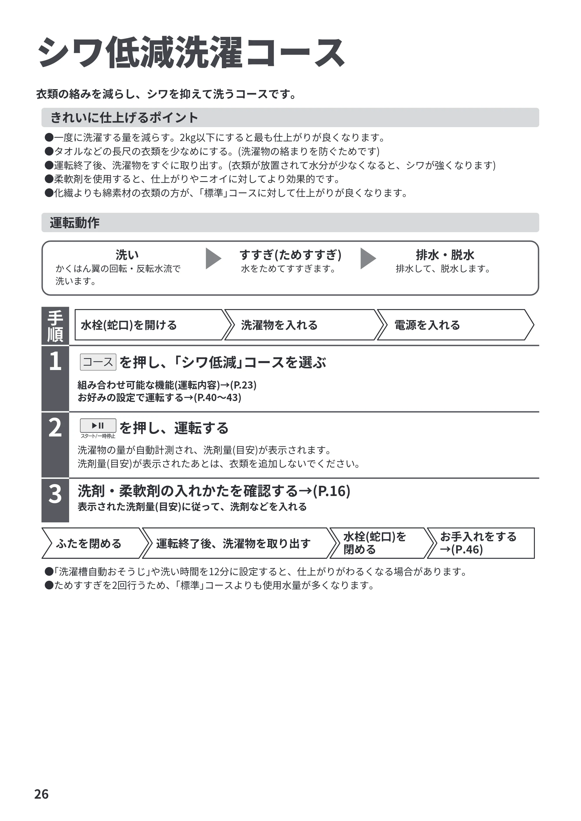 日立 BW-V70P 取扱説明書 — シワ低減洗濯コース — 原本ページ — 26ページ