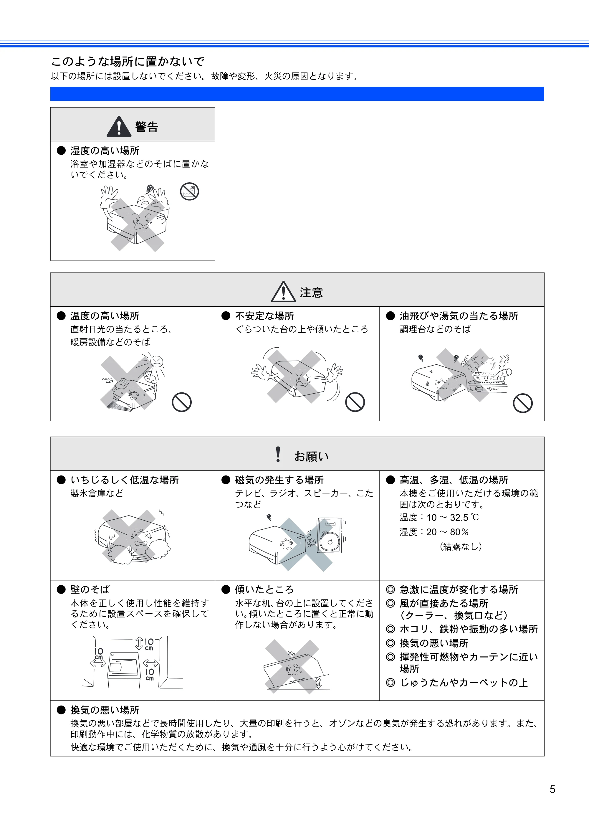 ブラザー HL-5270DN かんたん設置ガイド — このような場所に置かないで — 原本ページ — 7ページ