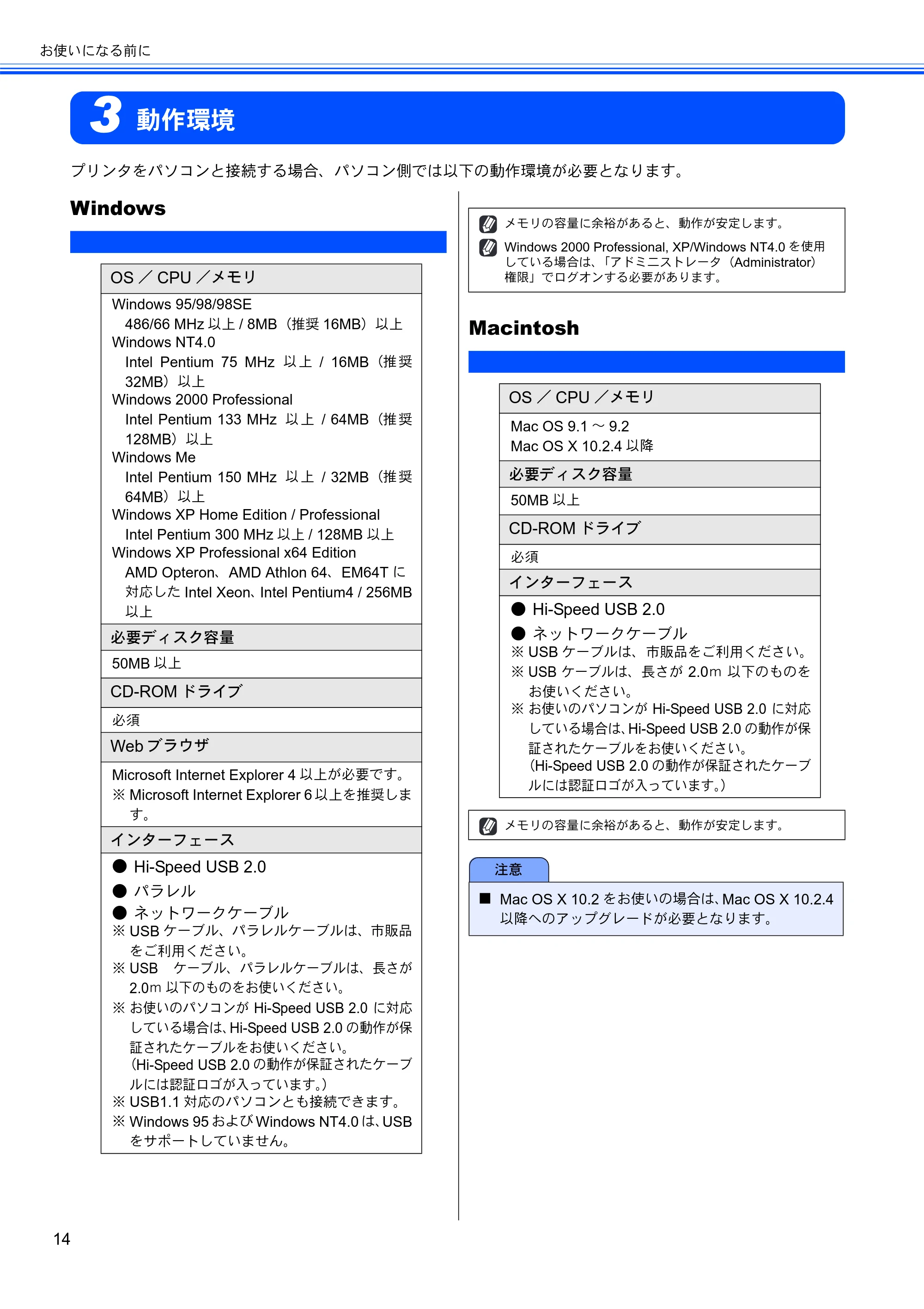 ブラザー HL-5270DN かんたん設置ガイド — 動作環境 — 原本ページ — 16ページ