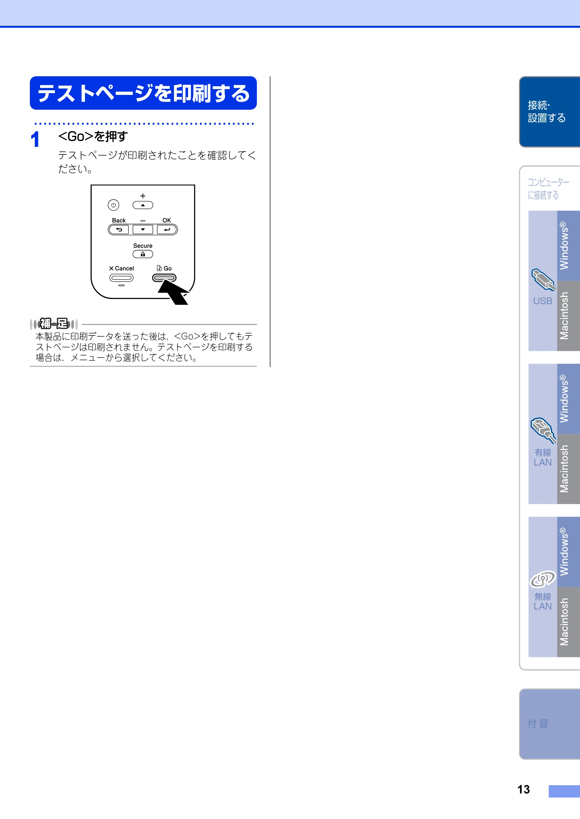 ブラザー HL-3140CW / HL-3170CDW かんたん設置ガイド — テストページを印刷する — 原本ページ — 13ページ