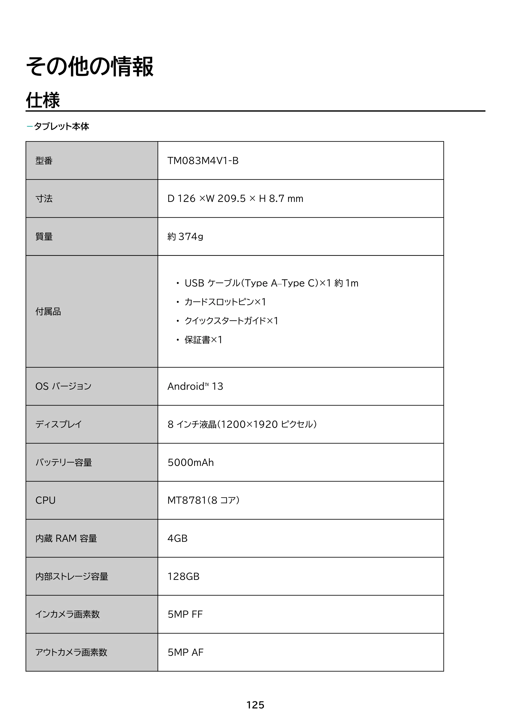 アイリスオーヤマ TM083M4V1-B 取扱説明書 — 原本ページ — 125ページ