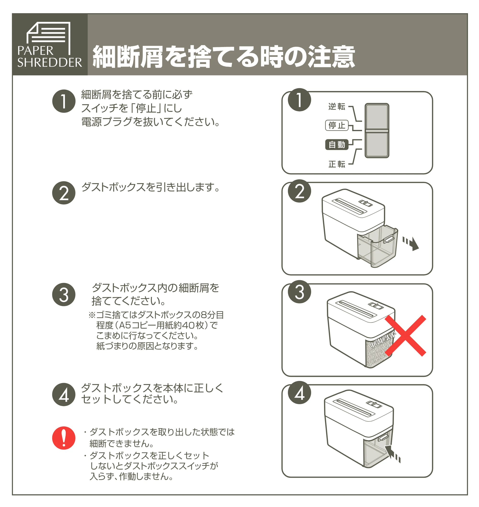 アイリスオーヤマ 卓上シュレッダー P54HJ 取扱説明書 — 原本ページ — 6ページ