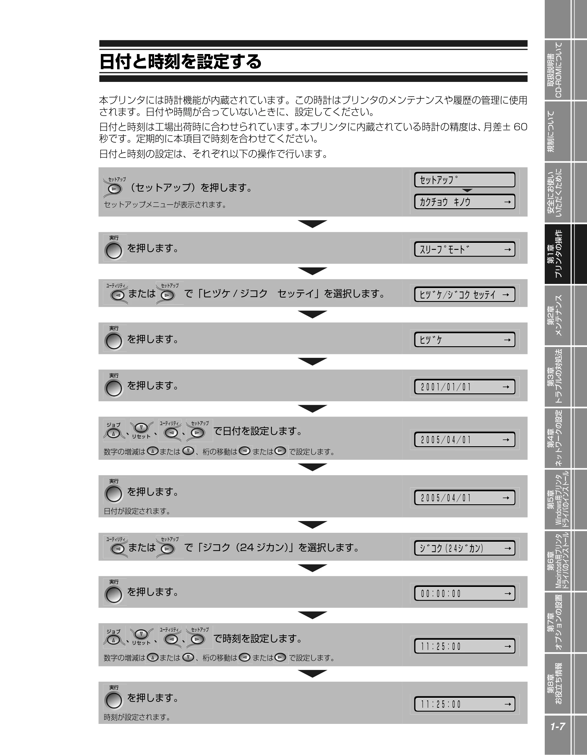 キヤノン LBP5900SE かんたん操作ガイド 2006年11月15日掲載 (PDF形式/7.33Mバイト) — 日付と時刻を設定する — 原本ページ — 25ページ