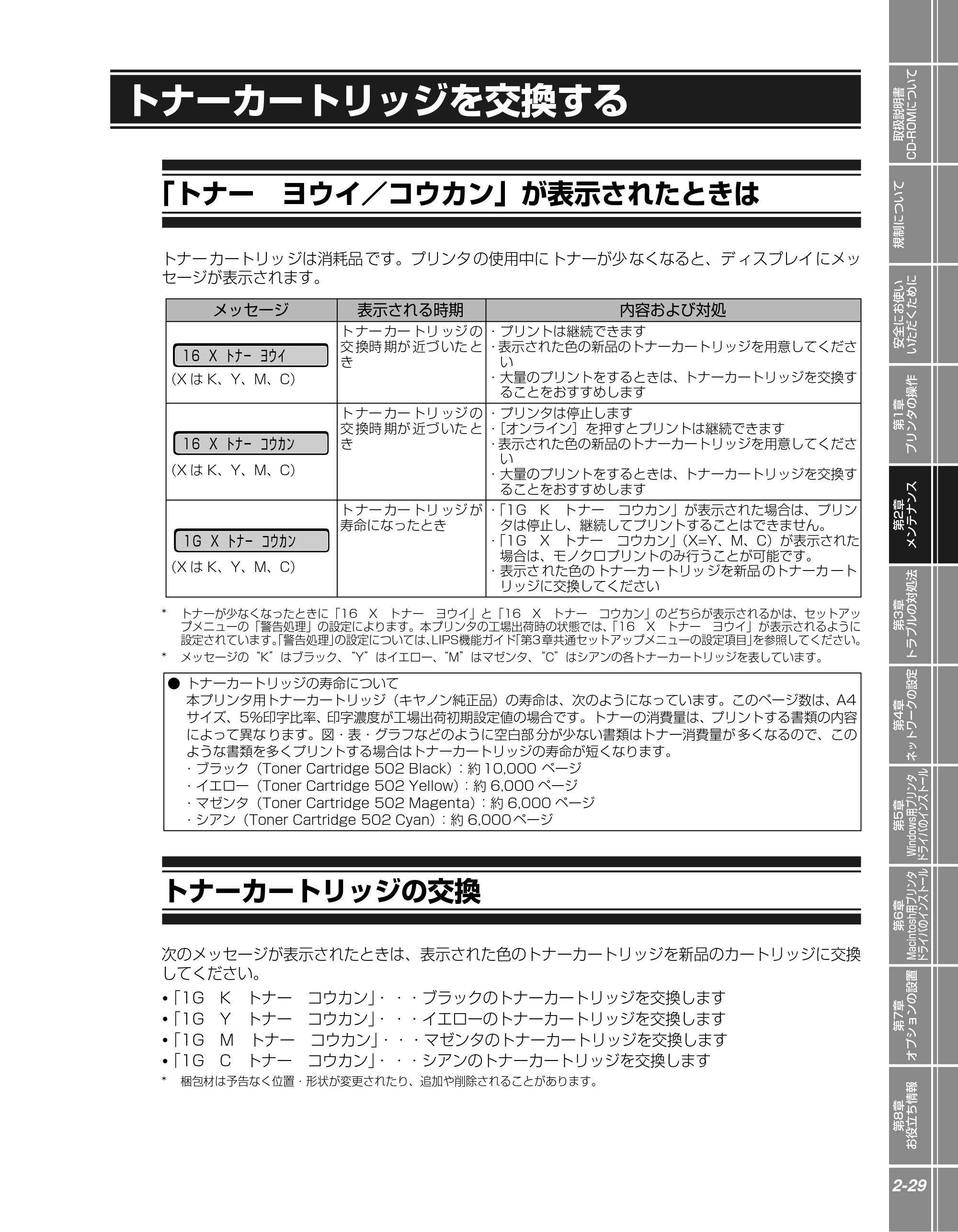 キヤノン LBP5900SE かんたん操作ガイド 2006年11月15日掲載 (PDF形式/7.33Mバイト) — トナーカートリッジを交換する — 原本ページ — 61ページ
