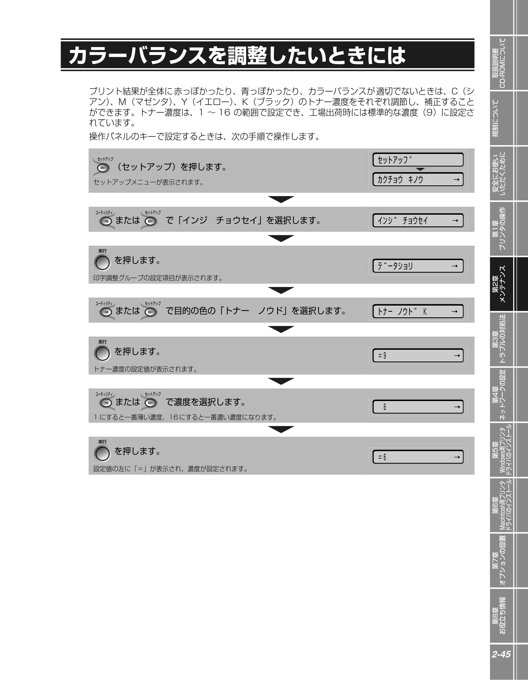 キヤノン LBP5900SE かんたん操作ガイド 2006年11月15日掲載 (PDF形式/7.33Mバイト) — カラーバランスを調整したいときには — 原本ページ — 77ページ