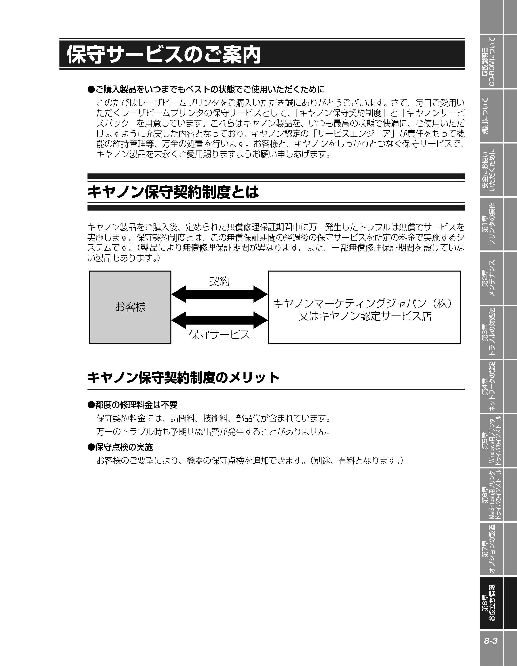 キヤノン LBP5900SE かんたん操作ガイド 2006年11月15日掲載 （PDF形式／7.33Mバイト） — 保守サービスのご案内 — 原本ページ — 167ページ