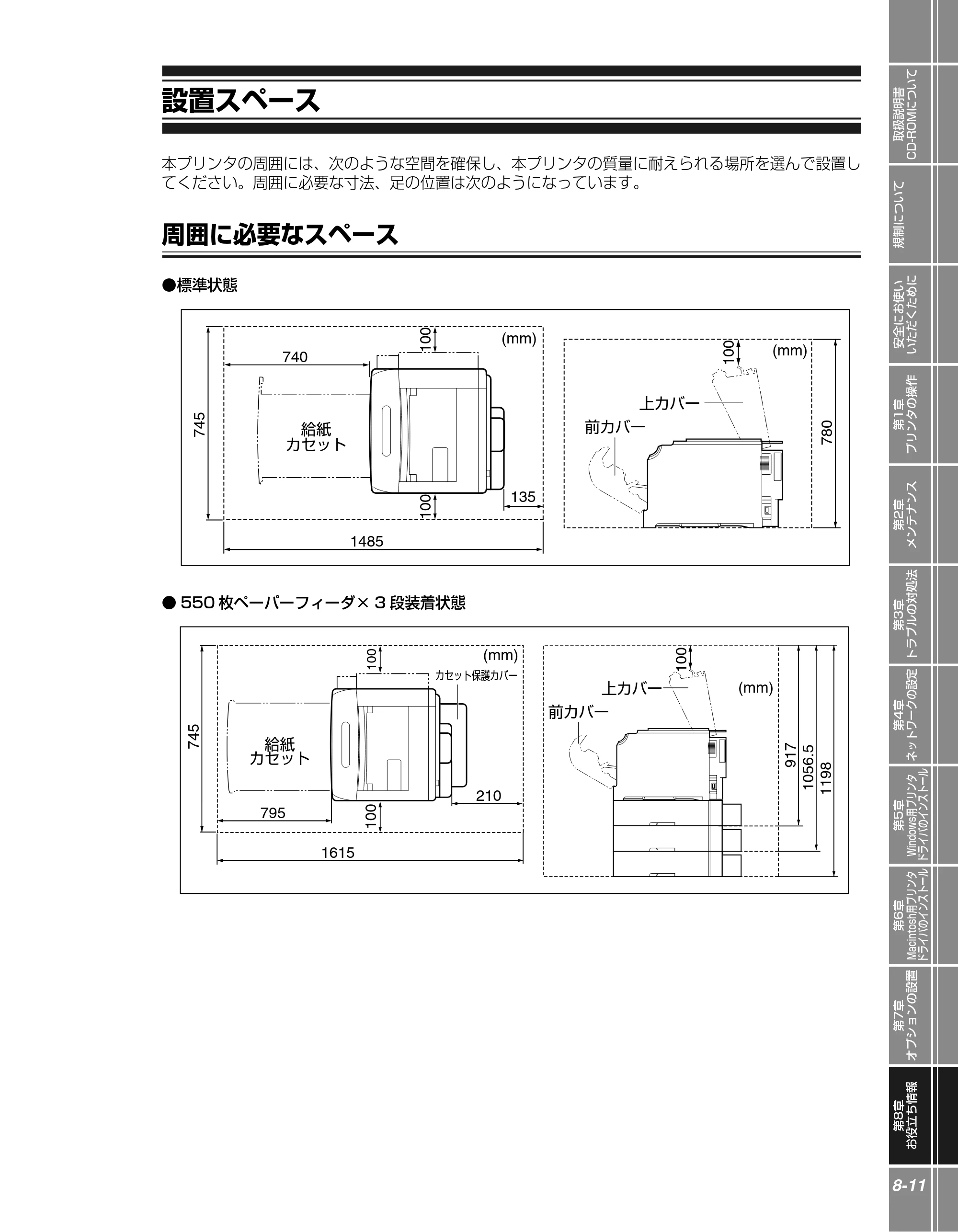 キヤノン LBP5900SE かんたん操作ガイド 2006年11月15日掲載 （PDF形式／7.33Mバイト） — 設置スペース — 原本ページ — 175ページ