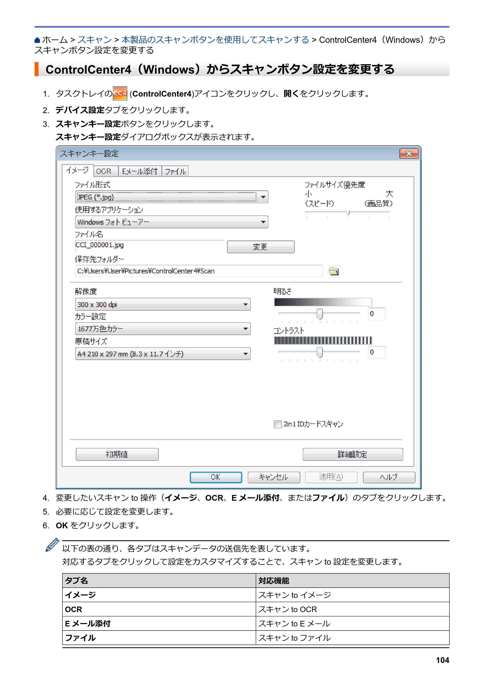 ブラザー MFC-L3770CDW オンラインユーザーズガイド — ControlCenter4（Windows）からスキャンボタン設定を変更する — 原本ページ — 111ページ