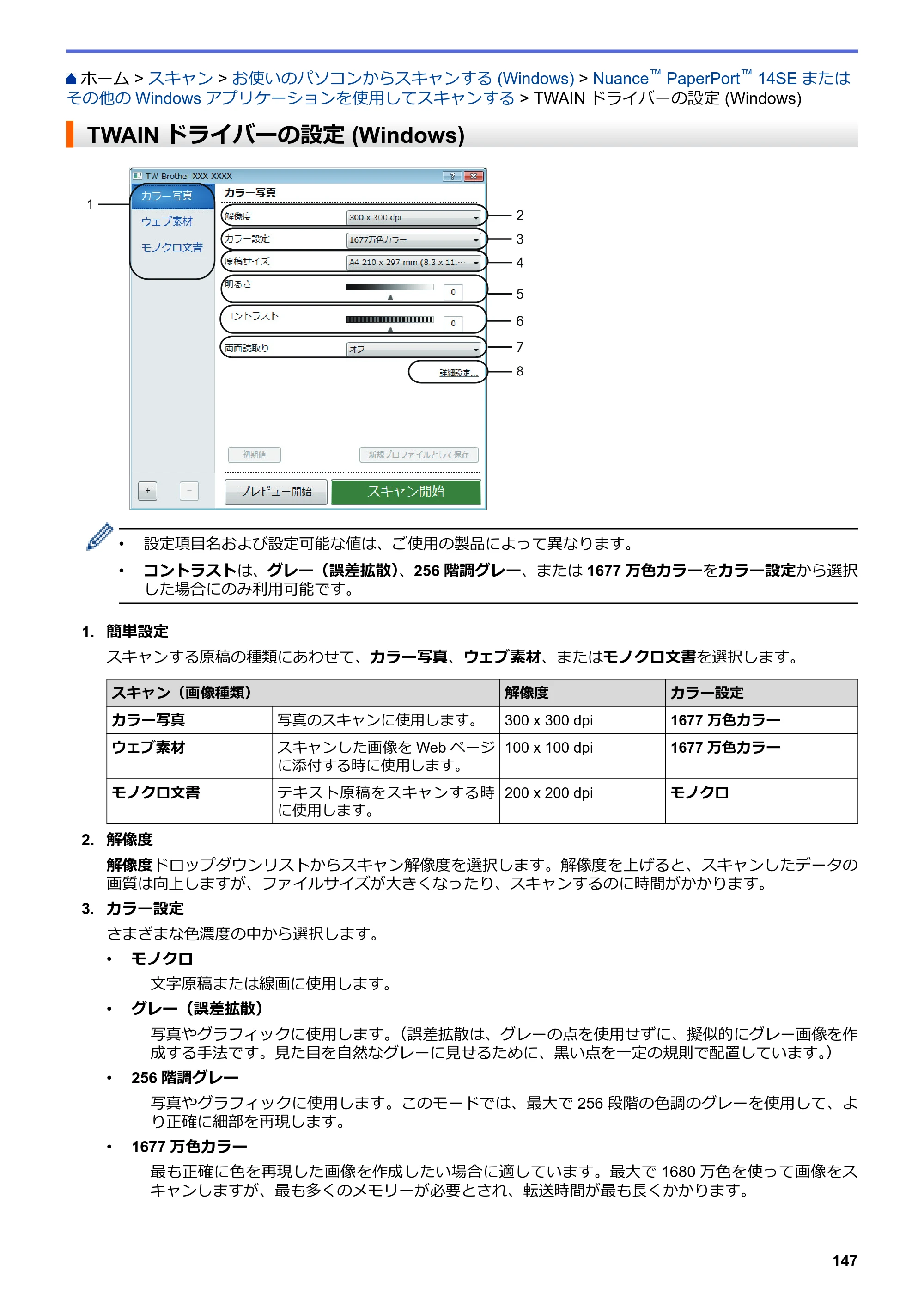 ブラザー MFC-L3770CDW オンラインユーザーズガイド — TWAINドライバーの設定 (Windows) — 原本ページ — 154ページ