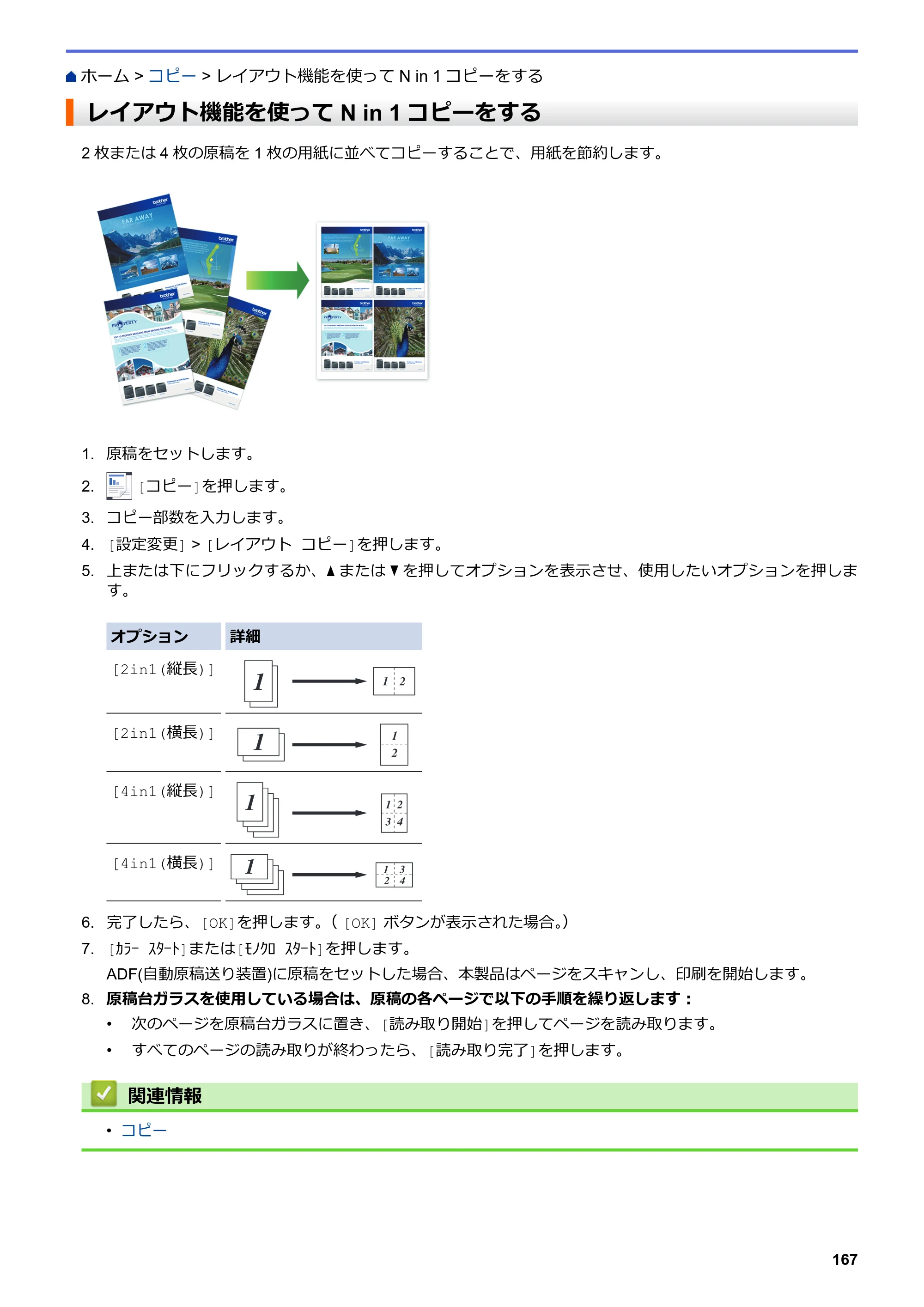 ブラザー MFC-L3770CDW オンラインユーザーズガイド — レイアウト機能を使ってN in 1コピーをする — 原本ページ — 174ページ