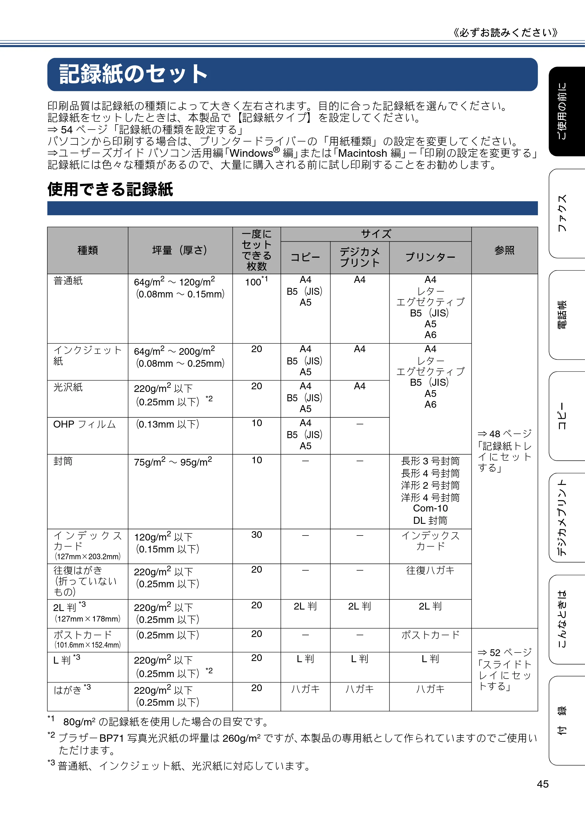 ブラザー MFC-J877N ユーザーズガイド ～基本編～ — 記録紙のセット — 原本ページ — 45ページ