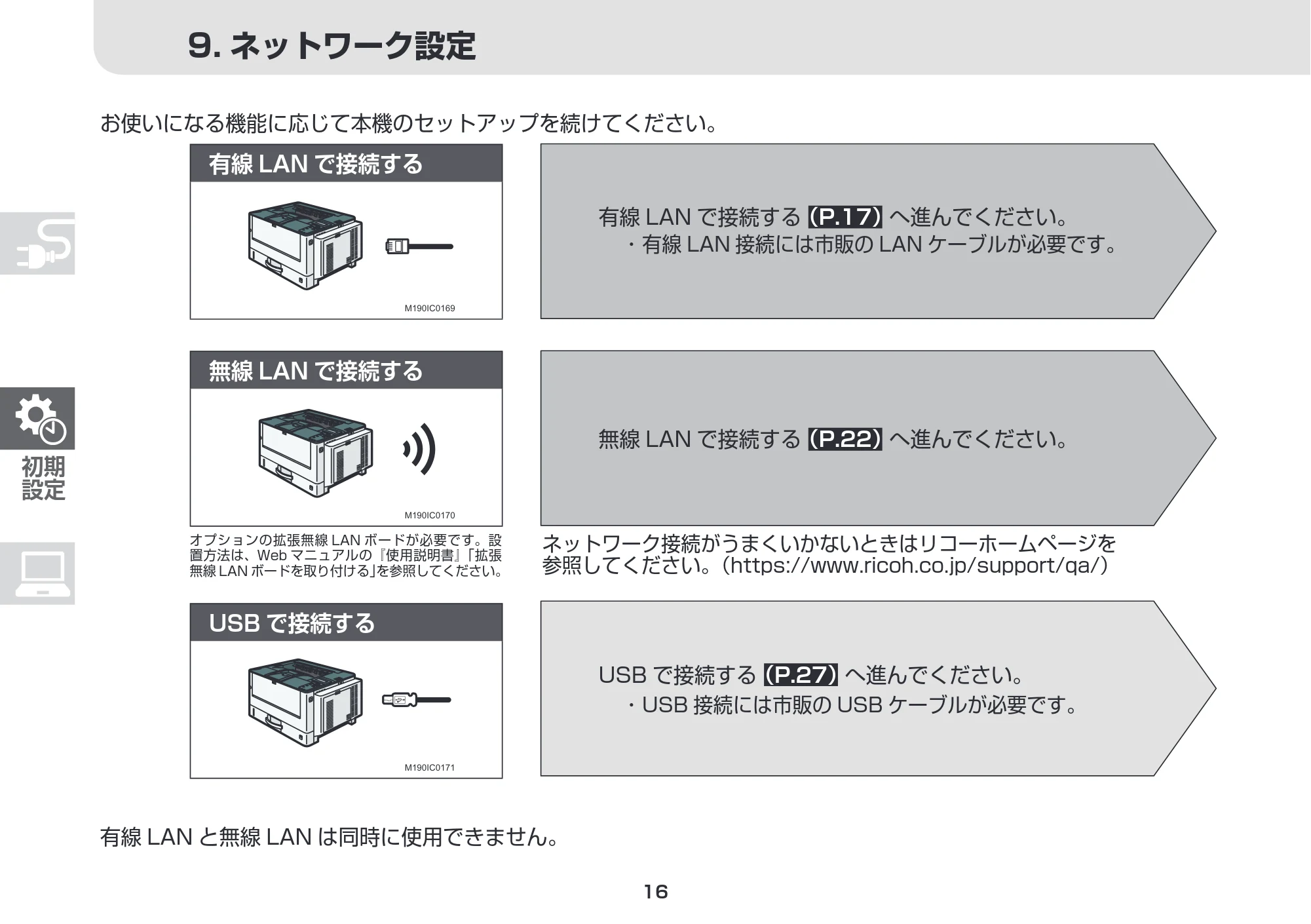 リコー RICOH P 6520/6520M/6520LE / RICOH P 6500/6510/6510M セットアップガイド — 9. ネットワーク設定 — 原本ページ — 16ページ