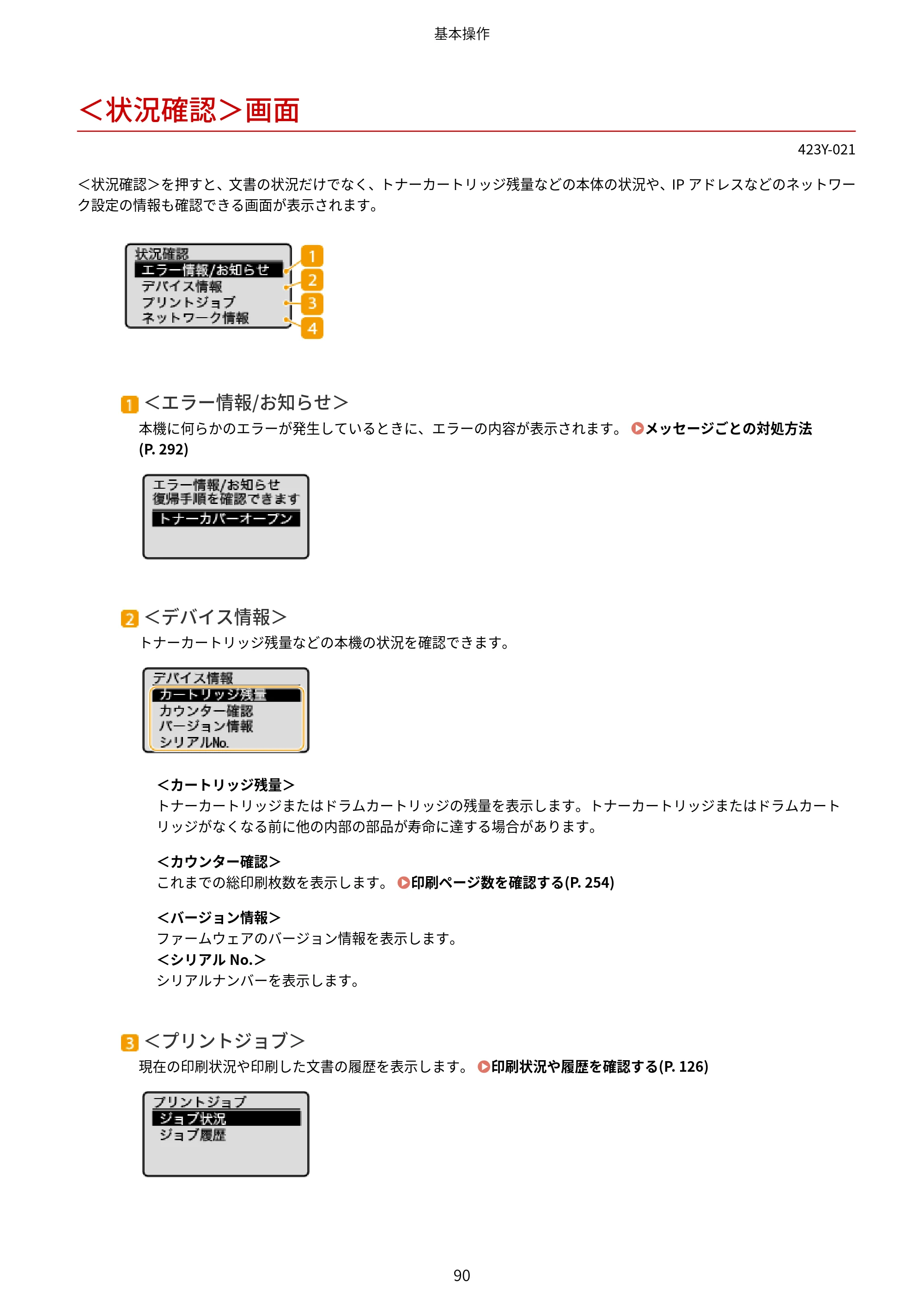 キヤノン LBP162/LBP162L/LBP161 ユーザーズガイド 2022年6月2日掲載（PDF：3.63MB） — ＜状況確認＞画面 — 原本ページ — 96ページ
