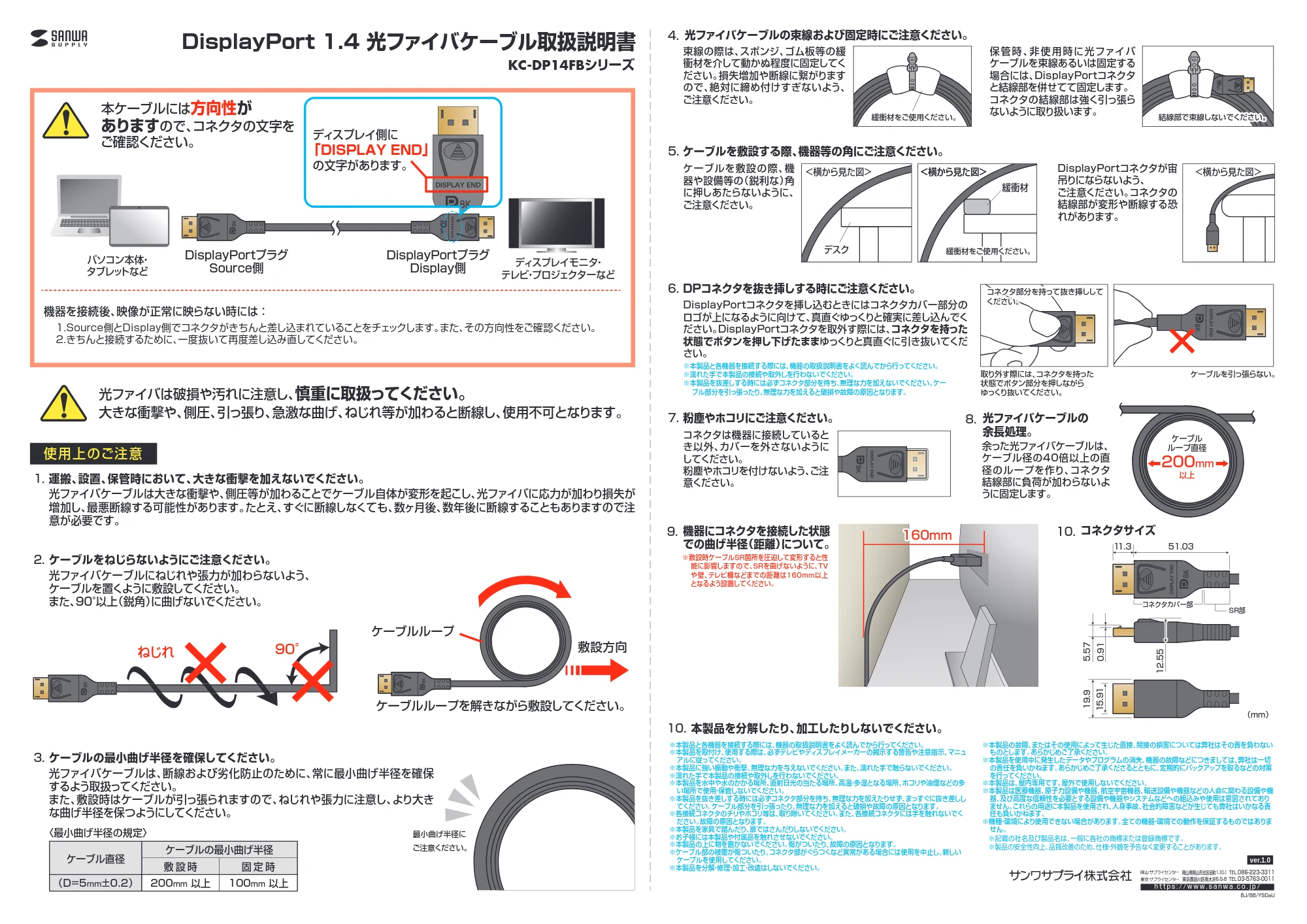 サンワサプライ KC-DP14FB150 / KC-DP14FB100 / KC-DP14FB1000 取扱説明書 — 原本ページ — 1ページ