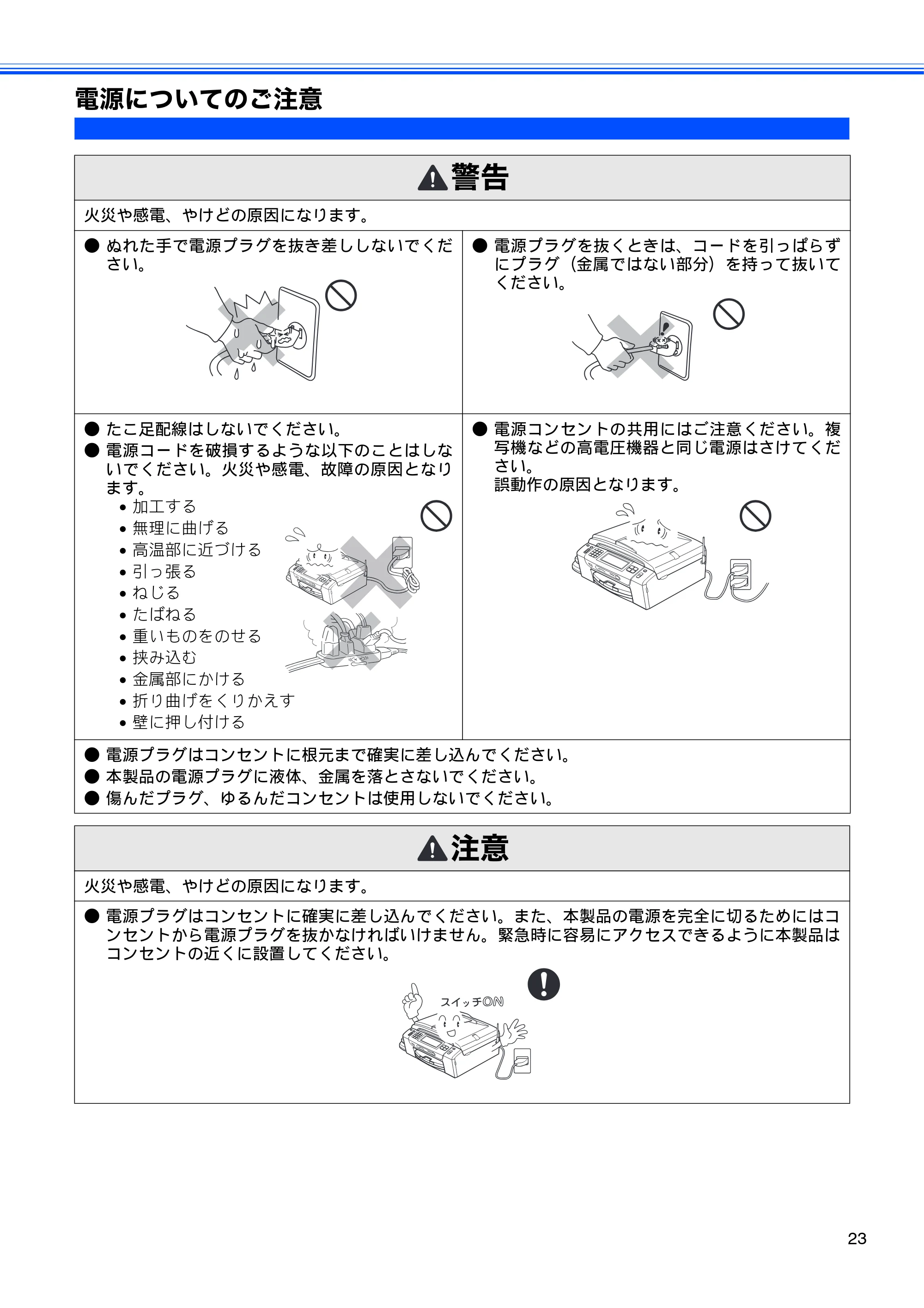 ブラザー MFC-735CD / MFC-735CDW / MFC-935CDN / MFC-935CDWN ユーザーズガイド ~基本編~ — 電源についてのご注意 — 原本ページ — 25ページ