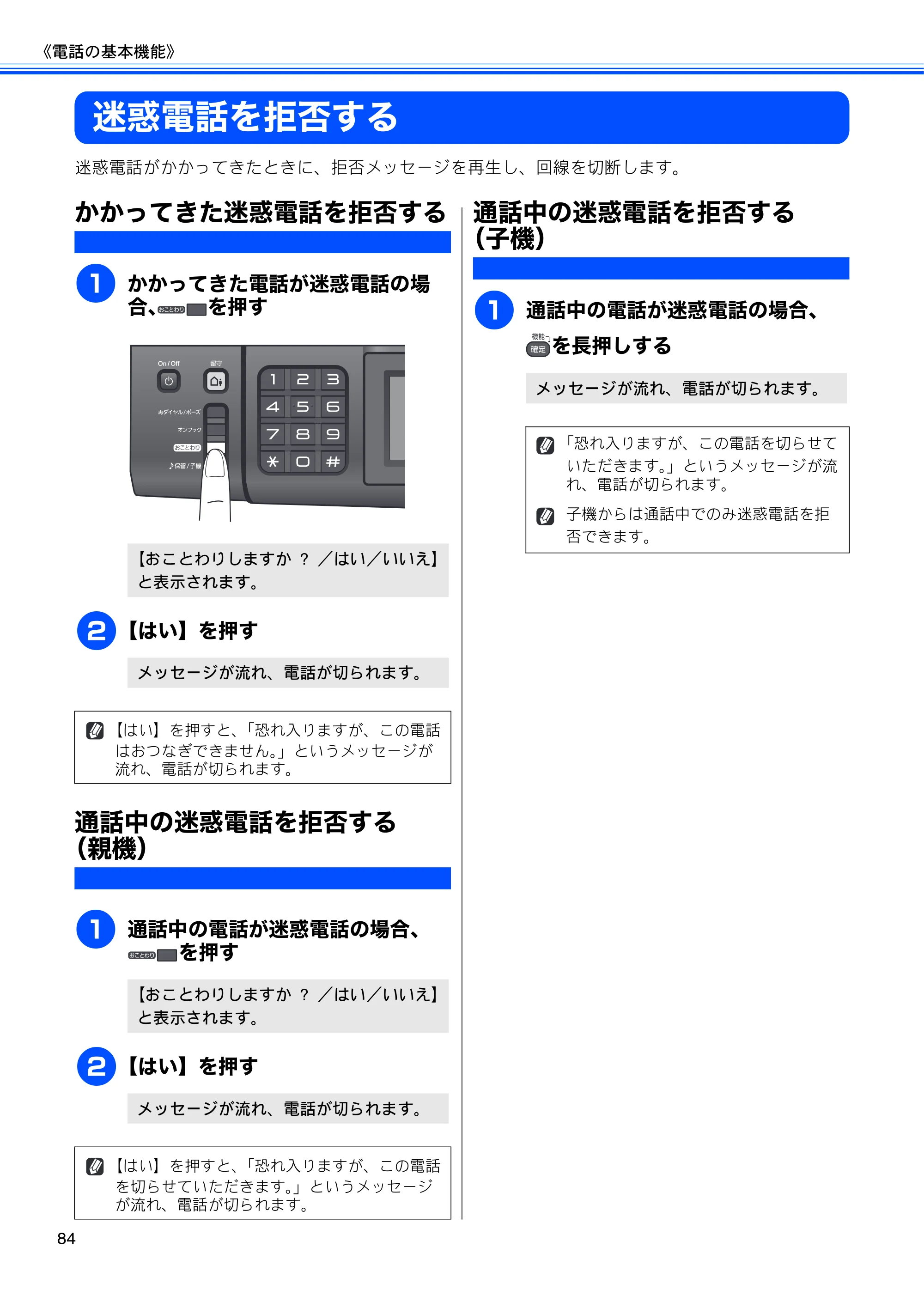 ブラザー MFC-735CD / MFC-735CDW / MFC-935CDN / MFC-935CDWN ユーザーズガイド ～基本編～ — 迷惑電話を拒否する — 原本ページ — 86ページ