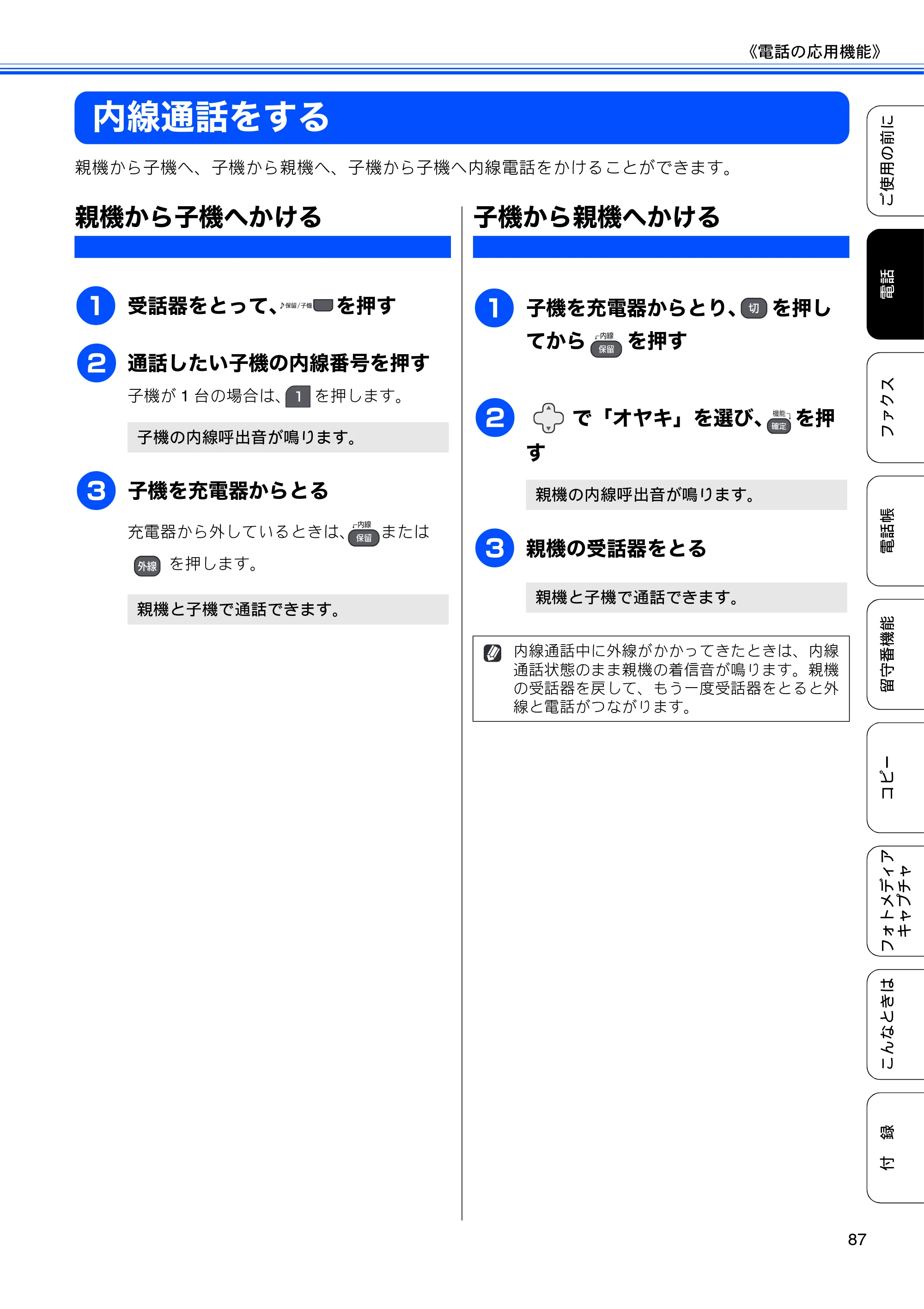 ブラザー MFC-735CD / MFC-735CDW / MFC-935CDN / MFC-935CDWN ユーザーズガイド ～基本編～ — 内線通話をする — 原本ページ — 89ページ