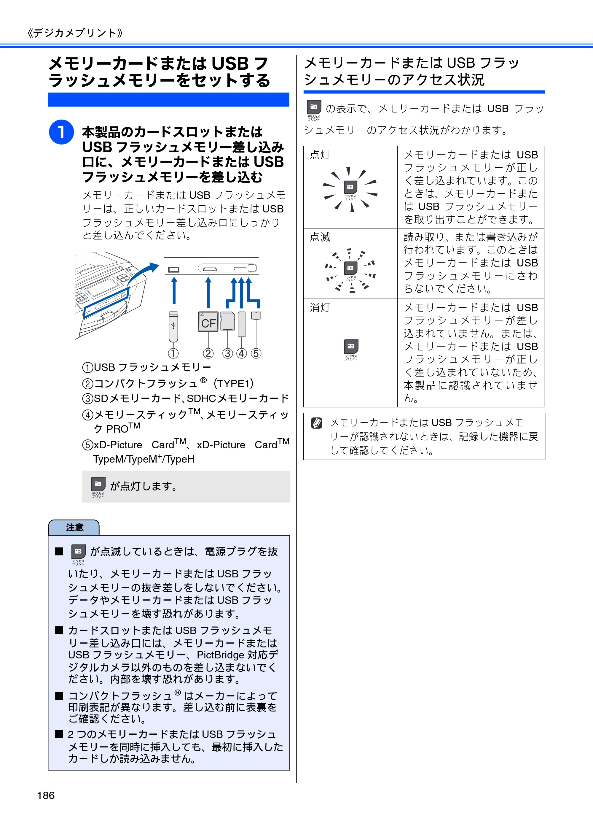 ブラザー MFC-735CD / MFC-735CDW / MFC-935CDN / MFC-935CDWN ユーザーズガイド ～基本編～ — メモリーカードまたはUSBフラッシュメモリーをセットする — 原本ページ — 188ページ