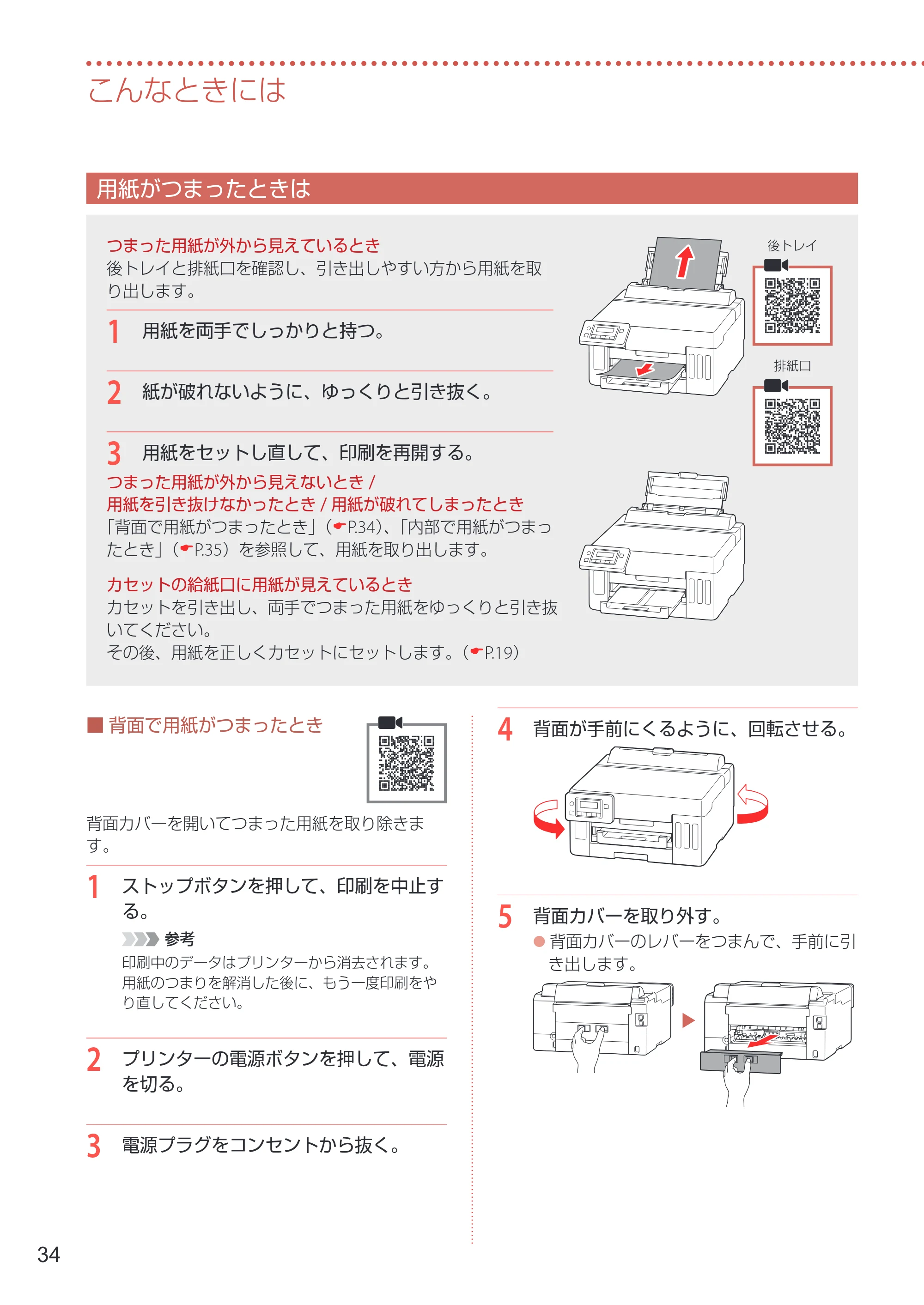 キヤノン GX5030 設置・基本操作マニュアル 2022年3月3日掲載（PDF：6.00MB） — 用紙がつまったときは — 原本ページ — 36ページ