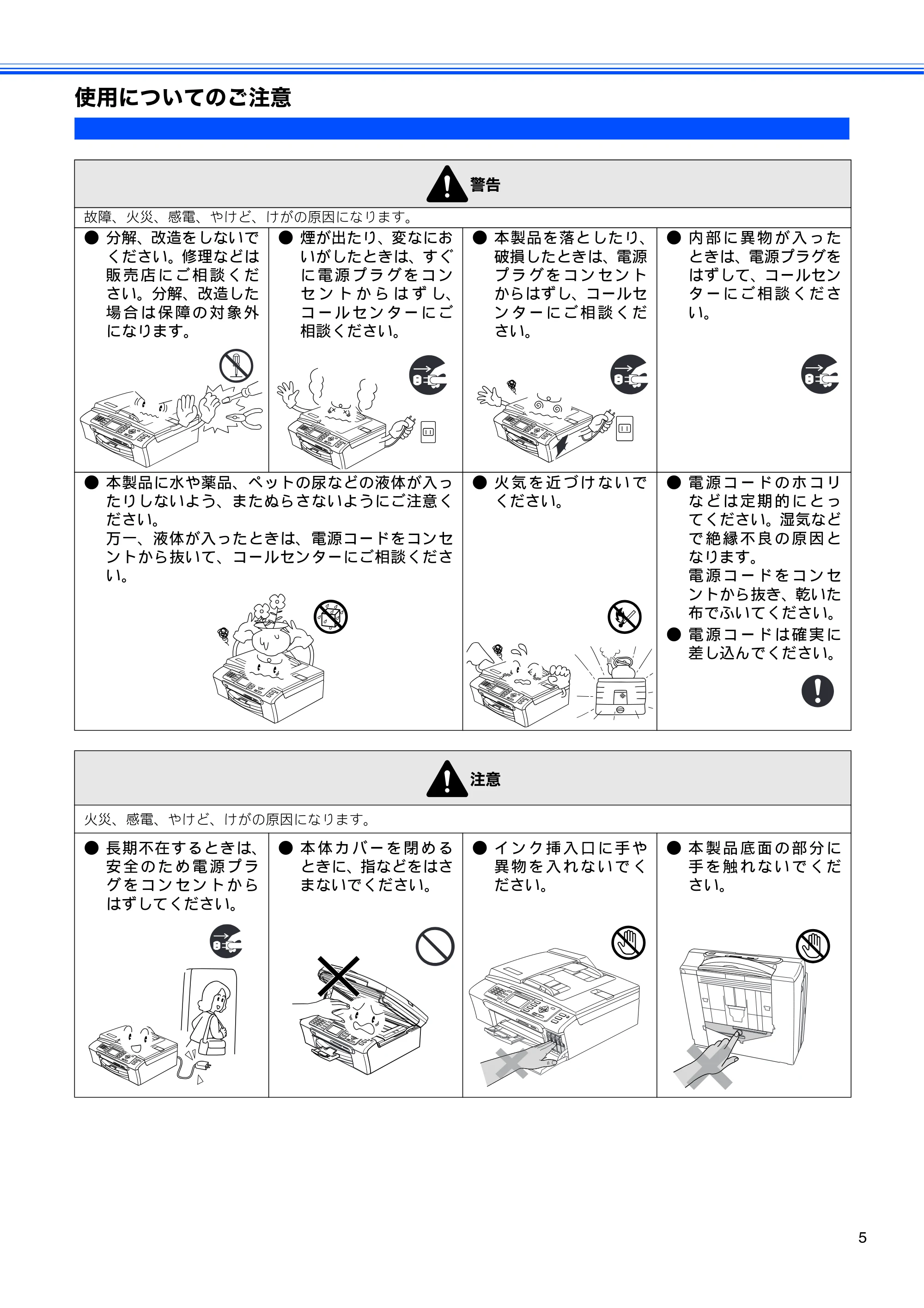 ブラザー MFC-460CN かんたん設置ガイド — 使用についてのご注意 — 原本ページ — 7ページ