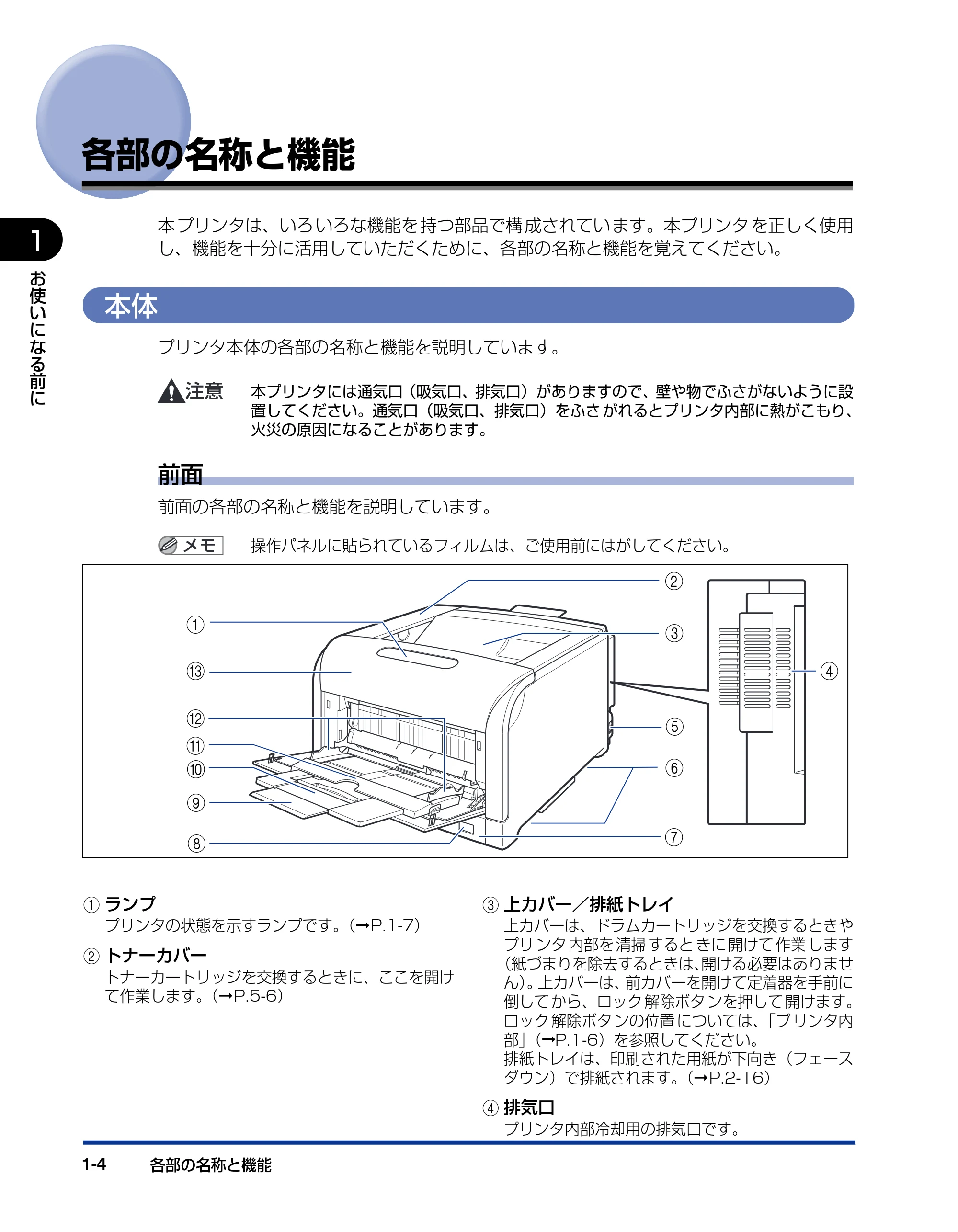 キヤノン LBP5600SE ユーザーズガイド 2006年11月15日 掲載 (PDF形式/17.68Mバイト) — 各部の名称と機能 — 原本ページ — 26ページ